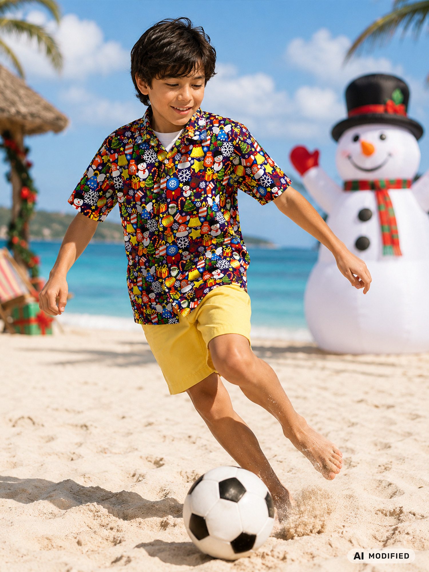 King Kameha Hawaiihemd "Christmas Allover" Kids Funky Hawaii-Hemd Kurzarm Front-Tasche