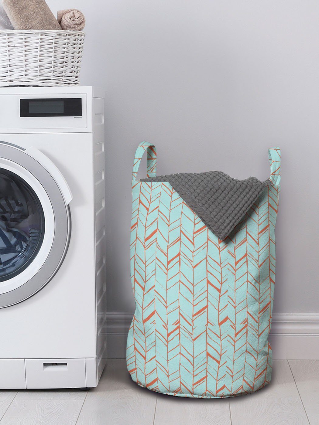 Abakuhaus Wäschesäckchen Wäschekorb mit Orange für Herringbone Kordelzugverschluss Waschsalons, Blau und Griffen Sketchy