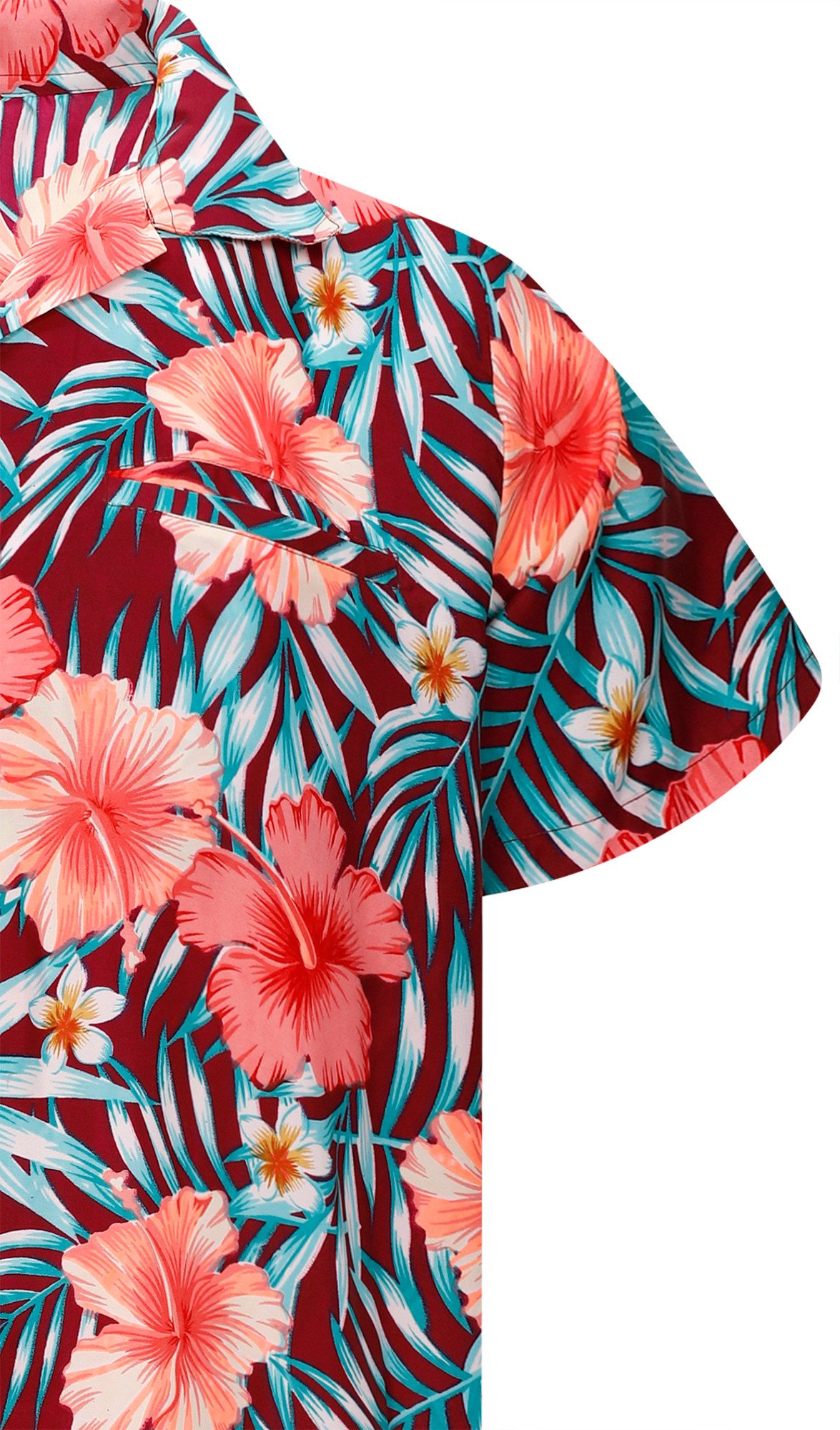 King Kameha Hawaiihemd Tropical Hibiscus Funky Hawaii-Hemd Kurzarm Front-Tasche Unisex