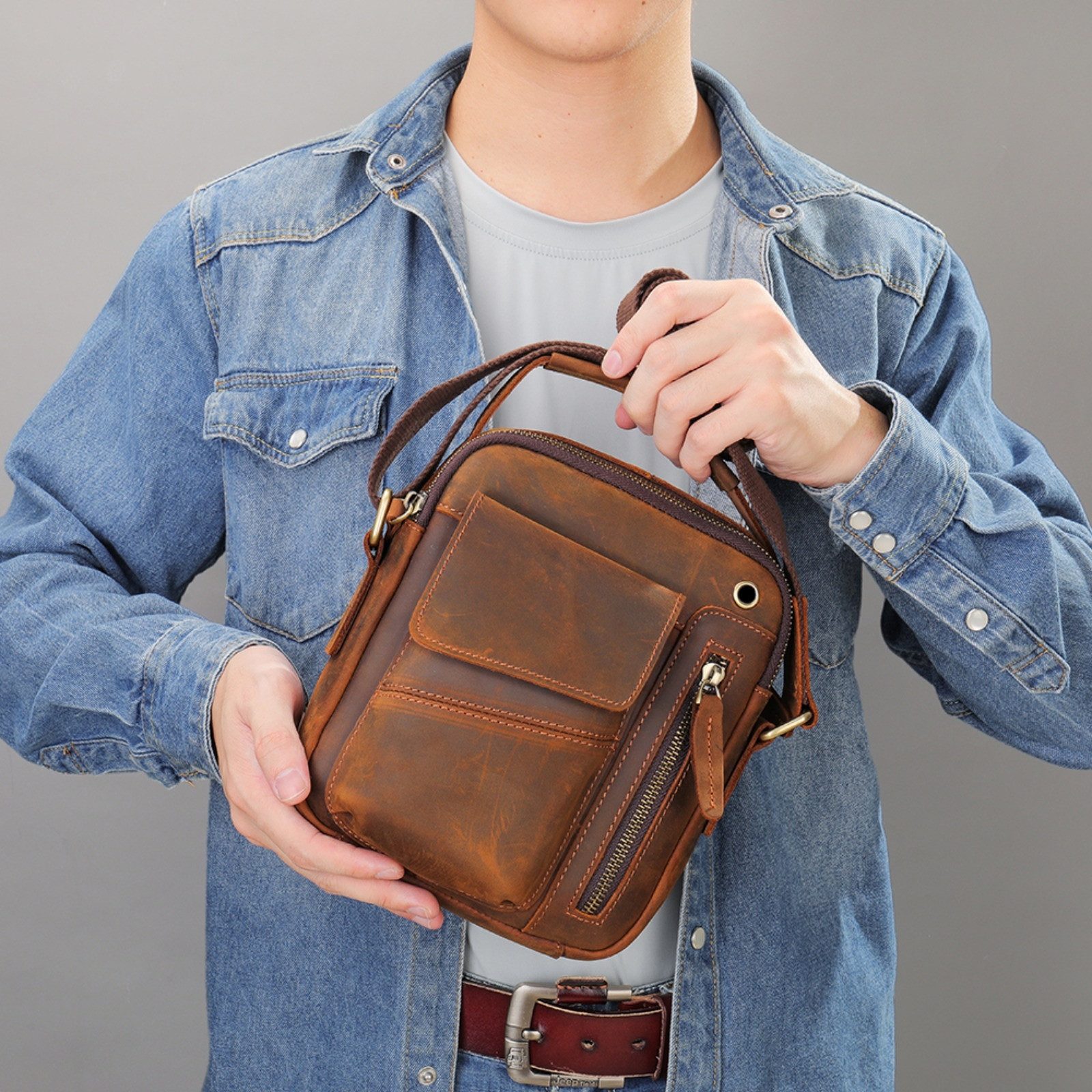 YUBRO-STUDIO Schultertasche Herren Leder Umhängetasche Echtleder günstig online kaufen