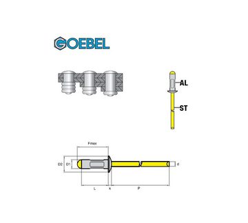 GOEBEL GmbH Blindniete 7901032803, (1000x Mehrbereichblindniete Flachkopf Aluminium/Stahl 3,2 x 8,0 mm, 1000 St., Flachkopf Niete - Mehrbereichblindniete), RAL 9010 weiß RAINBOW MULTI