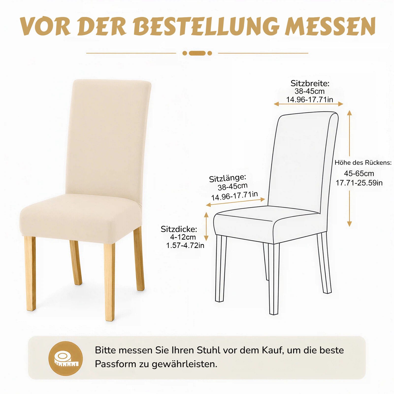 BlingBin Stuhlhusse Stretch Stuhlhussen für Esszimmer, Abnehmbar und Waschbar Stuhlbezüge, Parsons-Stuhlbezüge, Stuhlschutz für Küche, Hotel, Restaurant, Beige – Bild 2 von 5