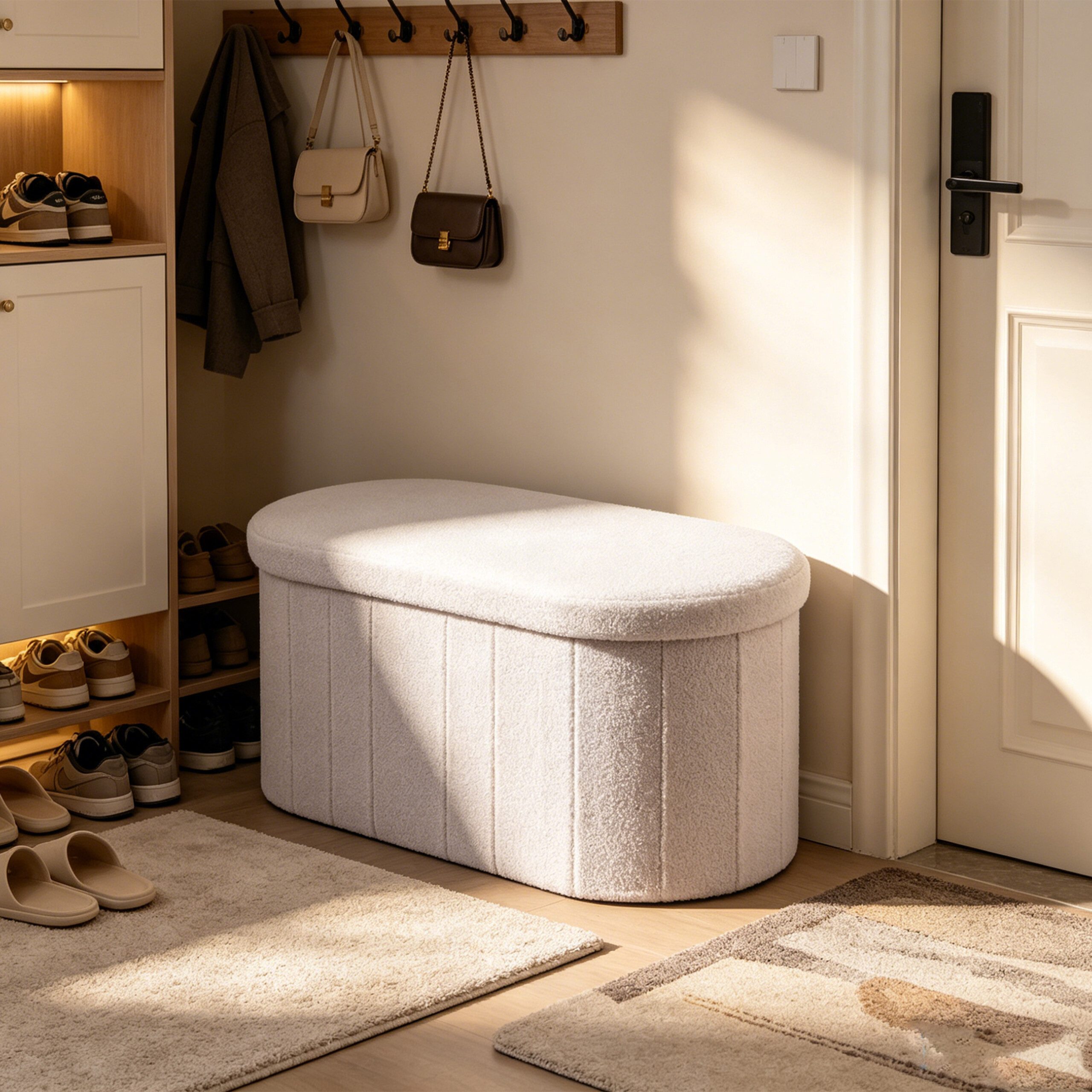 relaxdays Sitztruhe Sitzbank aus Teddystoff (1-St), weiß – Bild 3 von 5