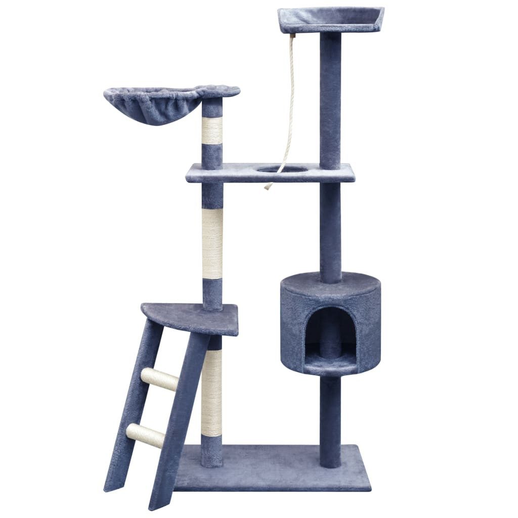 furnicato Kratzbaum Katzen-mit Haus 150 cm Dunkelblau, Kratzmöbel mit integriertem Katzenhaus, Liegemulde und Spielseil