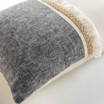 Macosa Home Dekokissen Kissen 30 x 50 cm Baumwolle Jute Beige Grau mit Reißverschluss, inkl. Füllung Sofakissen modern Dekokissen