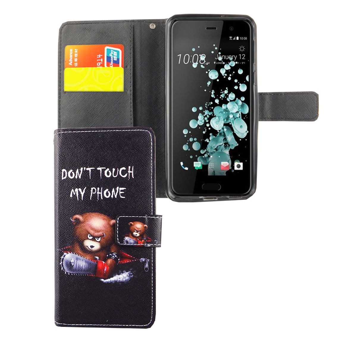 König Design Handyhülle HTC U Play, HTC U Play Handyhülle Bookcover Schwarz