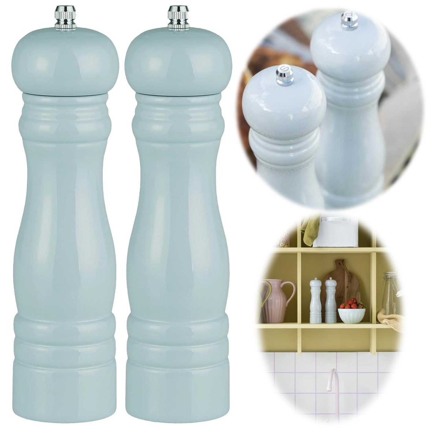 LS-LebenStil Salz-/Pfeffermühle iB Laursen Holz Salzmühle & Pfeffermühle Set Blau 21x5cm Keramikmahlwe manuell, (2 Stück), Gewürzmühle grobes Salz schwarze Pfefferkörner Chili Muskatnuss