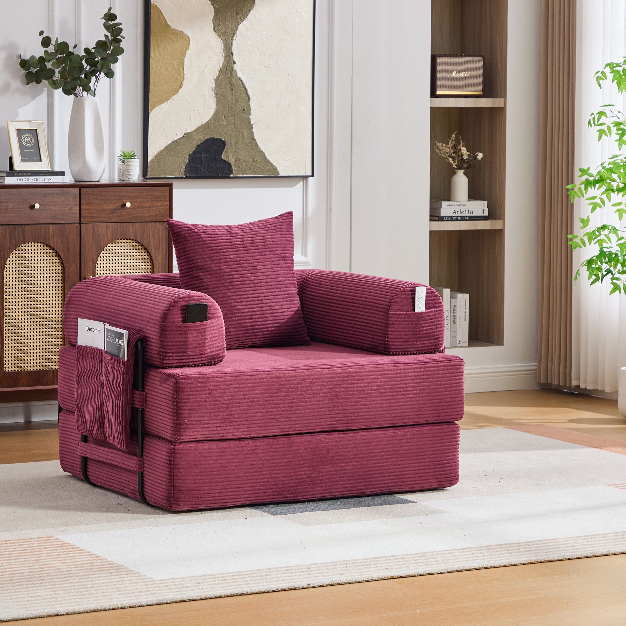 Odikalo Loungesofa Relaxsofa Armlehnensofa mit Schlaffunktion & Metallrahmen, Cord, Cord-Kompressionssessel – ergonomisches Design + dicke Polsterung für langanhaltenden Komfort. Inkl. Seitentasche & Kissen, frei kombinierbar.
