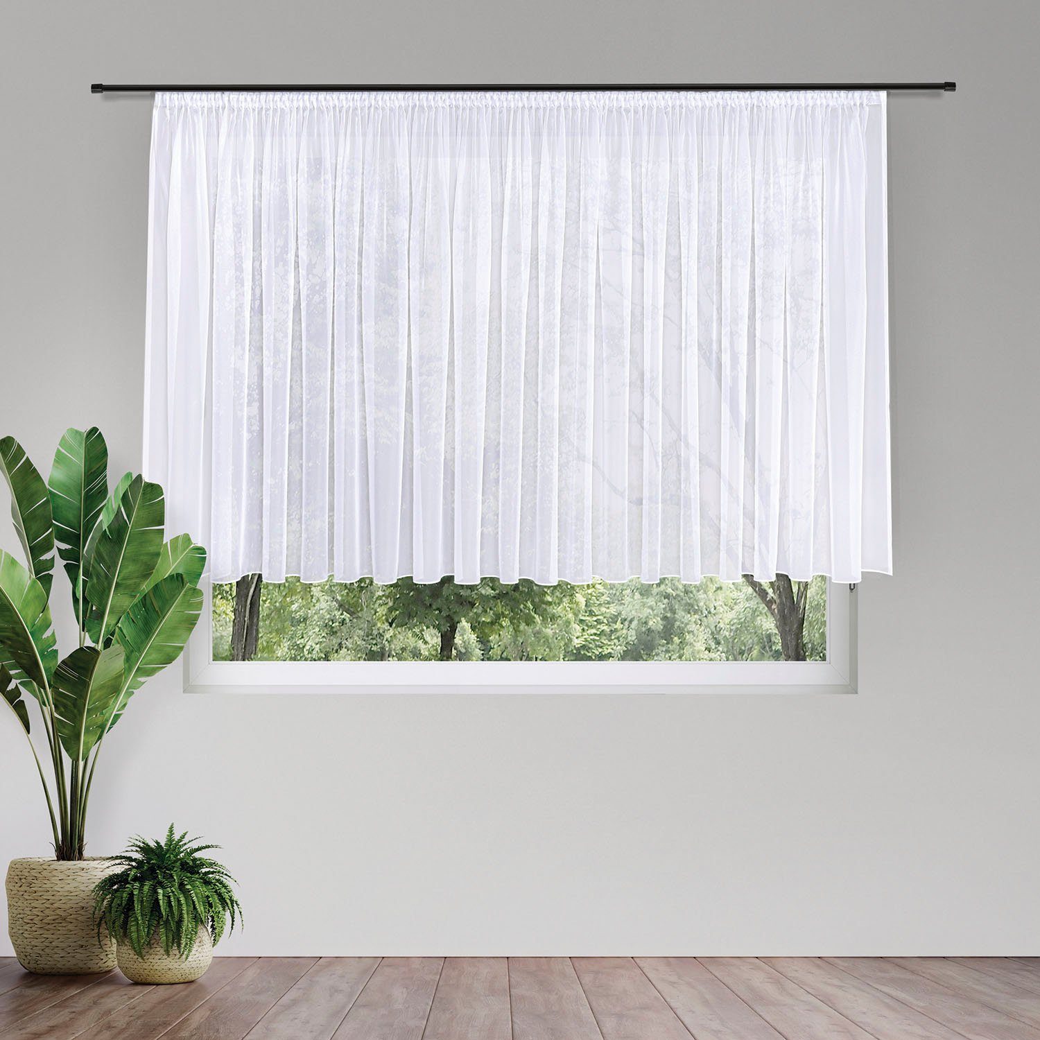 Gerster Gardine Laura, 1 Stück, Smokband, transparent (1 St), Smokband, transparent, Voile, Elegante Voile Grundware