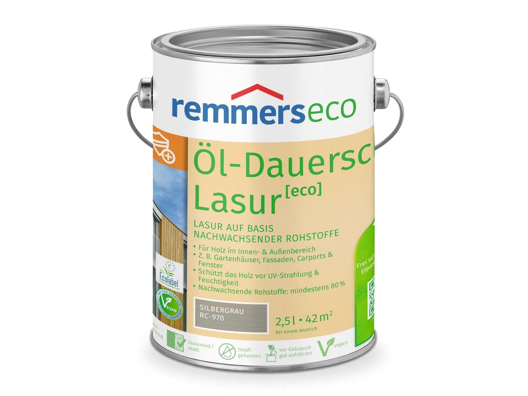 Remmers Holzschutzlasur Öl-Dauerschutz-Lasur [eco] silbergrau (RC-970)