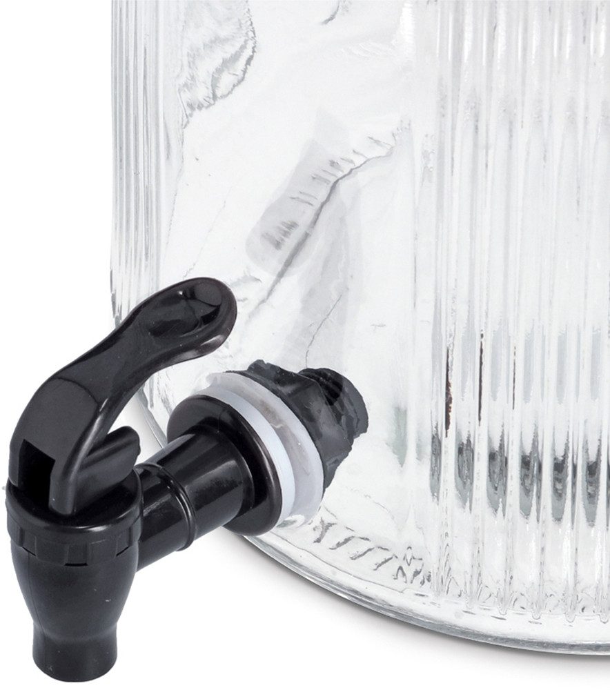 Zeller Present Getränkespender Glas mit Zapfhahn, Glas/Metall, vielfältig einsetzbar, 3900 ml, Riffeloptik