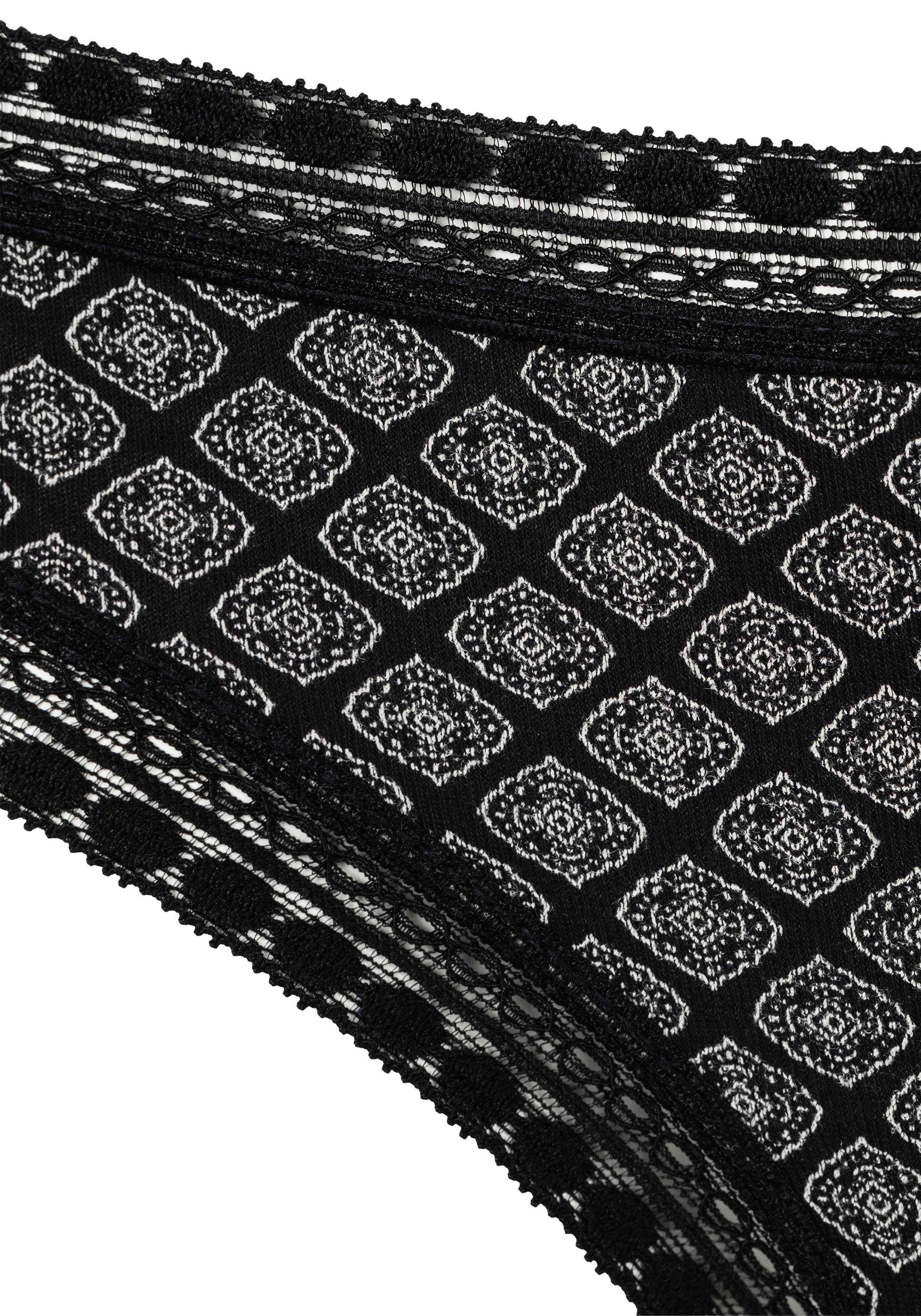 Baumwolle 3-St) Spitze aus elastischer String LASCANA weicher mit schwarz (Packung,