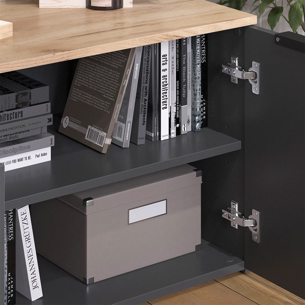 Vicco Kommode Wido, Anthrazit/Sonoma, 80 x 50 cm mit 2 Türen