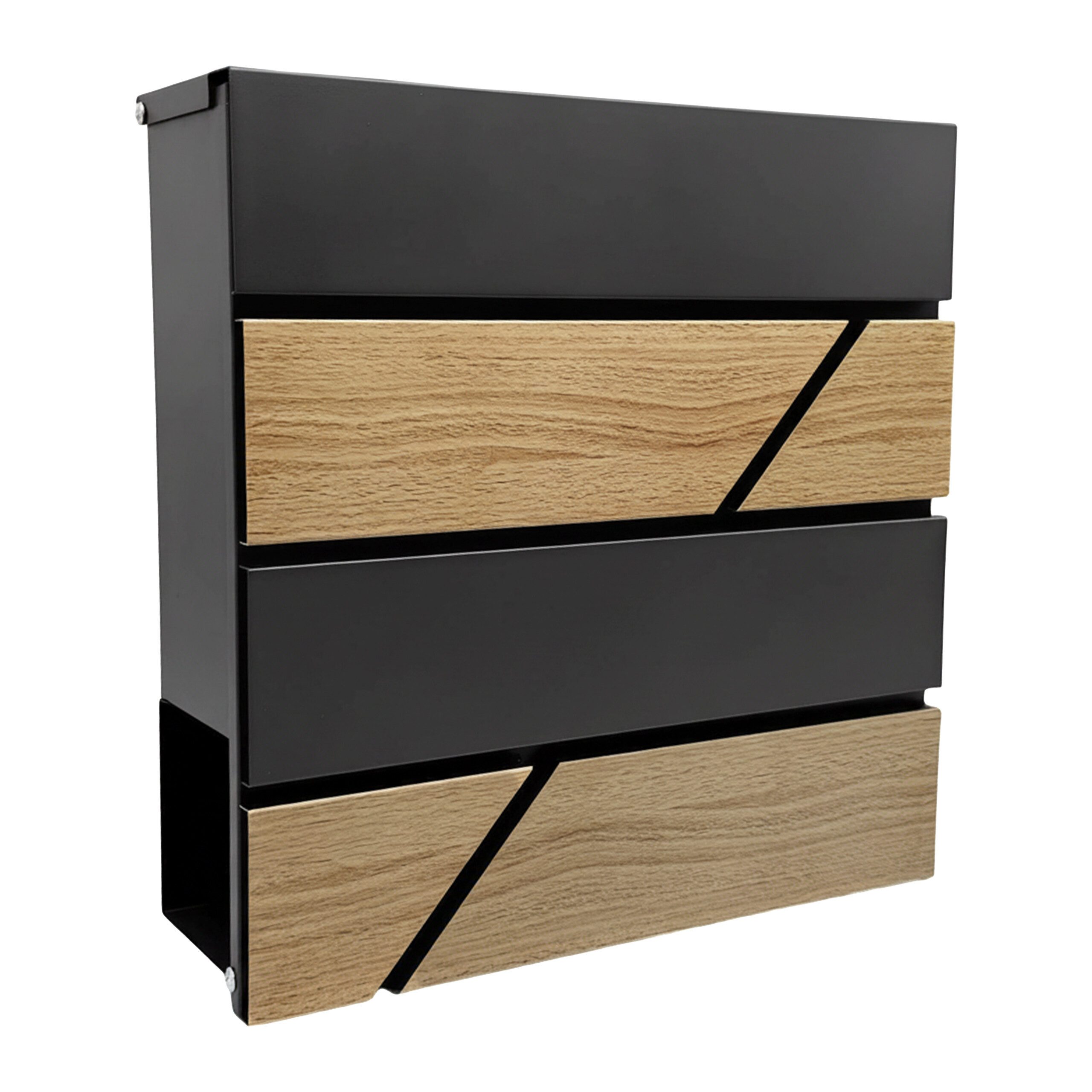 relaxdays Briefkasten Holzoptik mit Zeitungsfach, Anthrazit