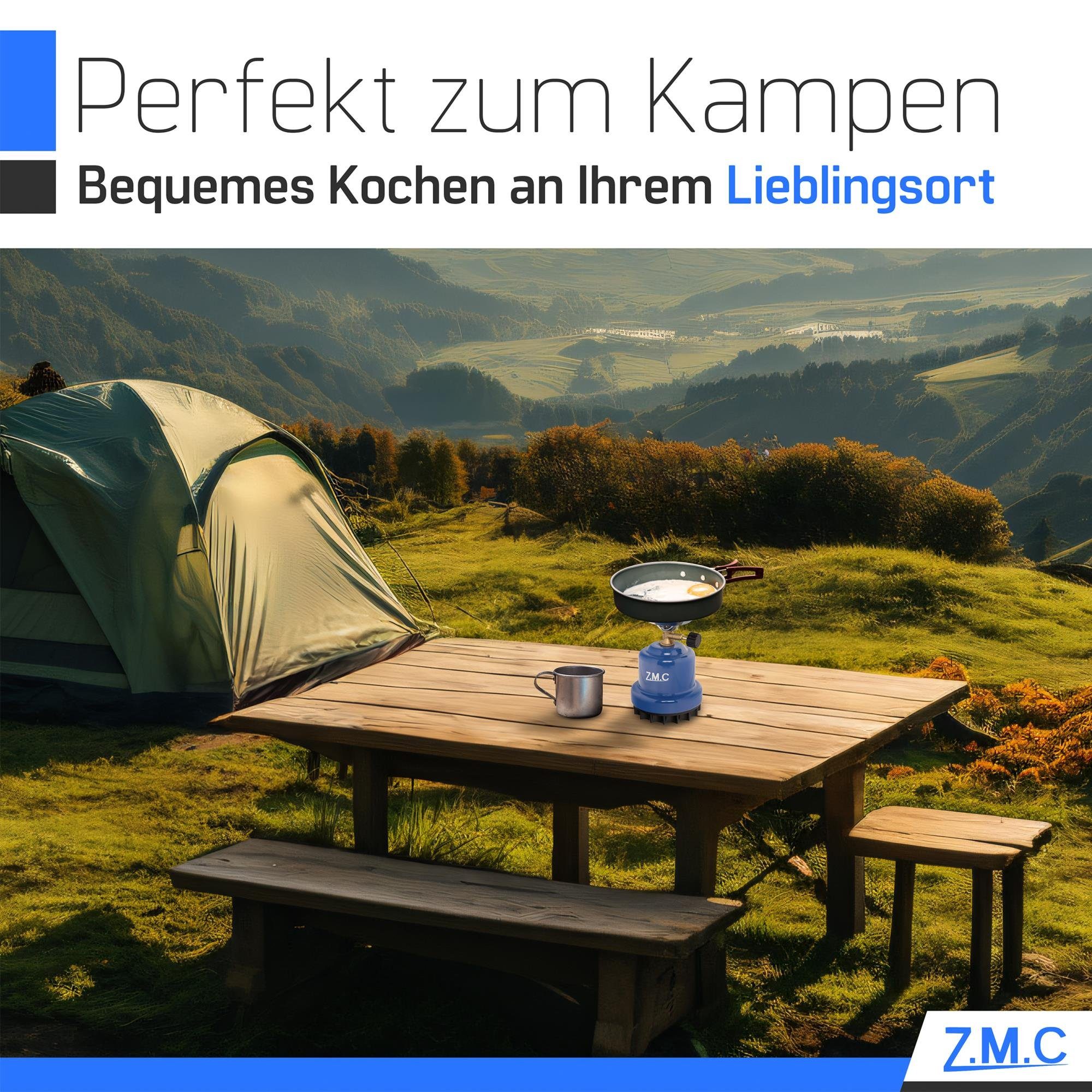 ZMC Gaskocher Campingkocher Gaskocher Shisha Kohleanzünder Herd + 8x Gaskartuschen, (Maximale Temperatur: 1100W / Gewicht: 520g / 190g Butangas, Maximale Temperatur: 1100W / Gewicht: 520g / 190g Butangas), Butangasbrenner Kartuschenkocher Kochfeld für Festivals, Wanderungen