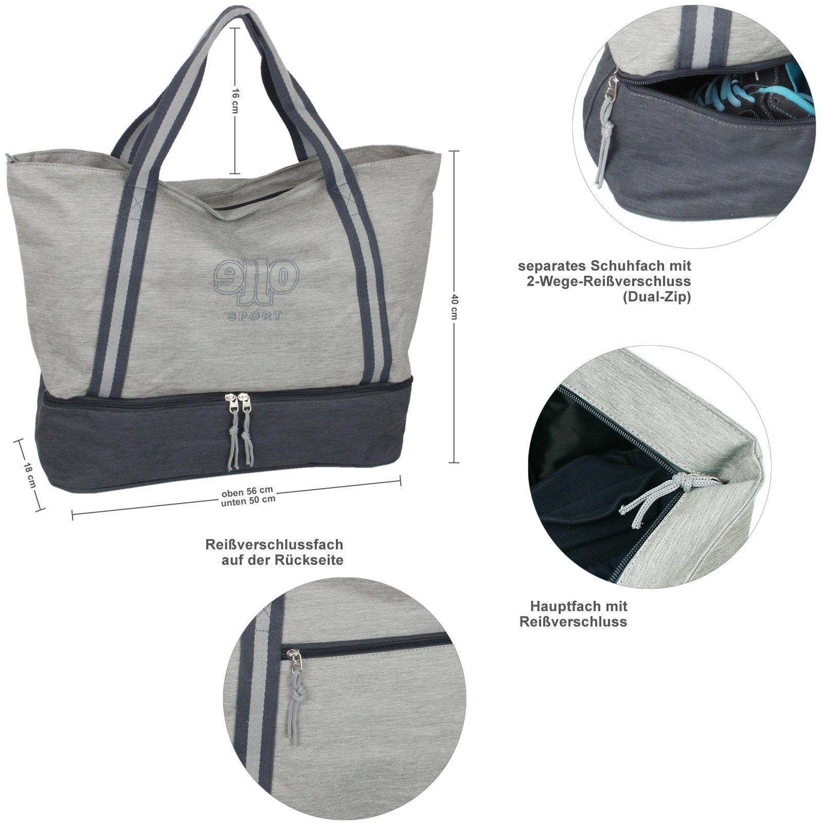 J JONES JENNIFER JONES Shopper XXL Damen Freizeittasche - Sporttasche mit Schuhfach - Badetasche