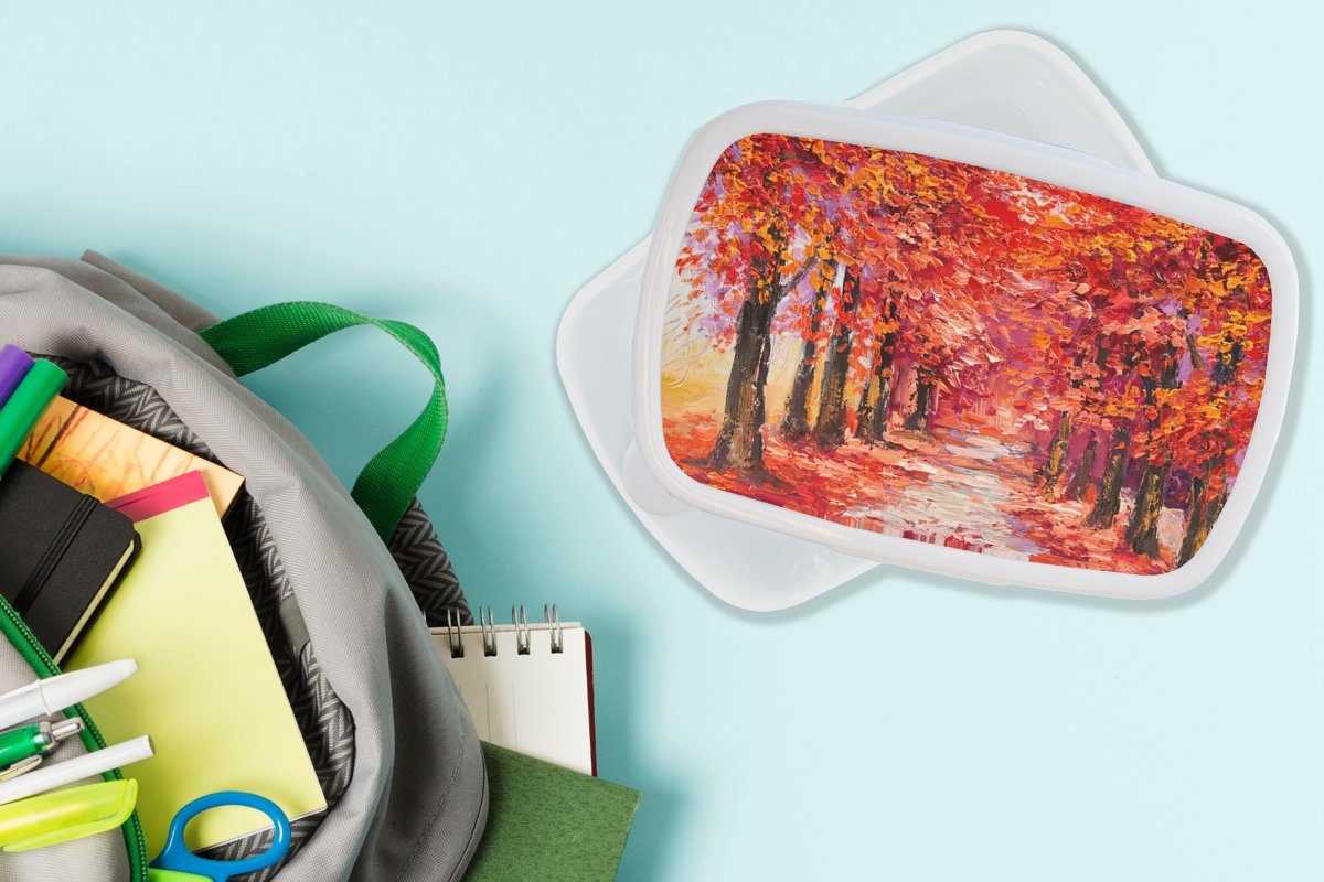 Jungs Erwachsene, (2-tlg), weiß Gemälde und Brotdose, Bäume Lunchbox Kinder - - für Brotbox Kunststoff, - Mädchen Ölgemälde, für Herbst MuchoWow und