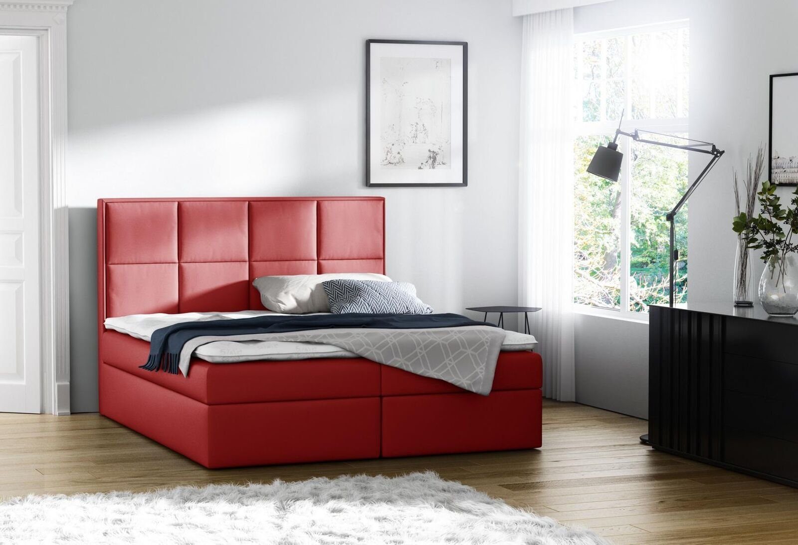 Boxspringbett Doppel Hotel Rot Schlafzimmer Bett, JVmoebel Design Betten Modern Bett