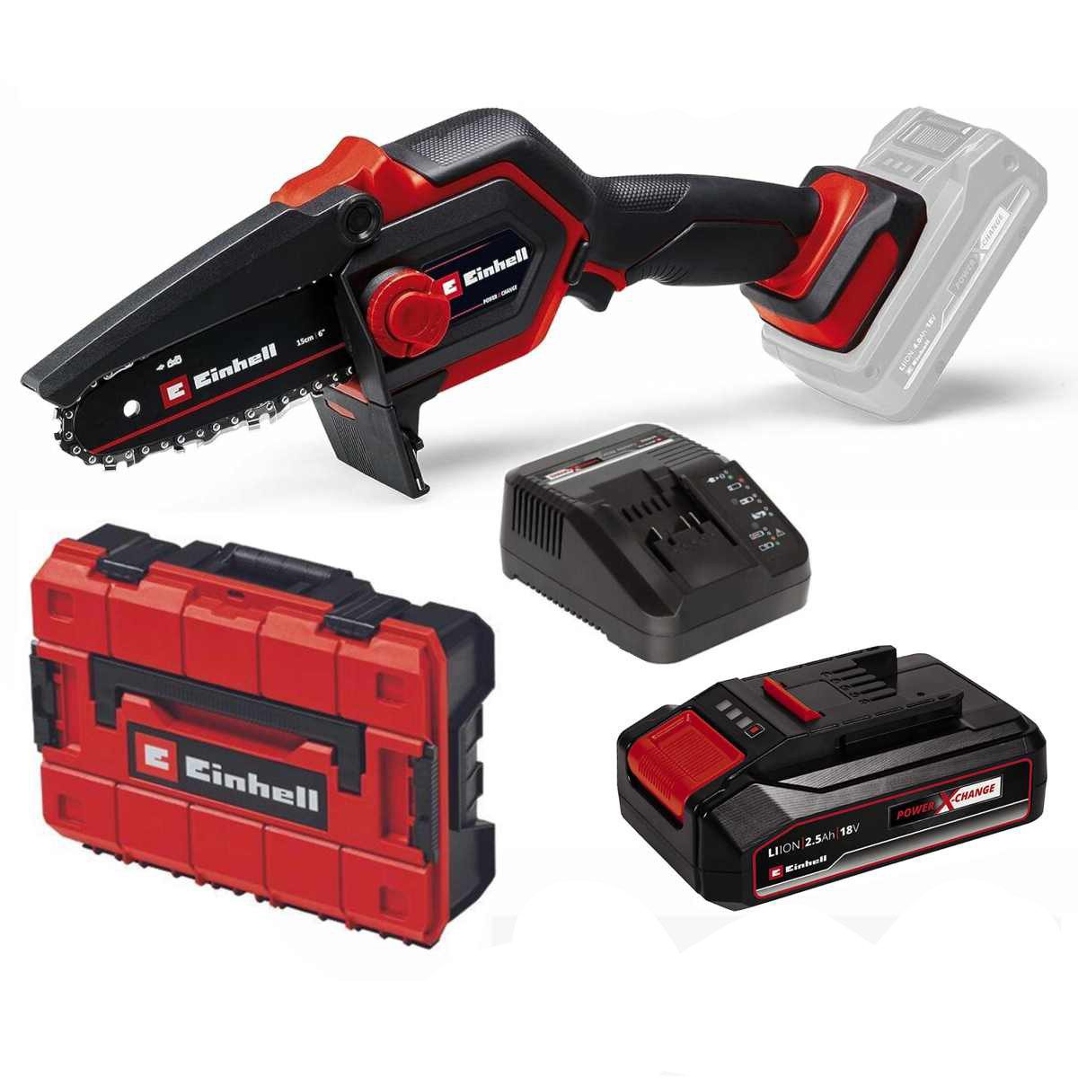 Einhell Akku-Kettensäge Astkettensäge GE-PS 18/15 Li BL 18V, Akku 2.5 Ah, Ladegerät + Koffer