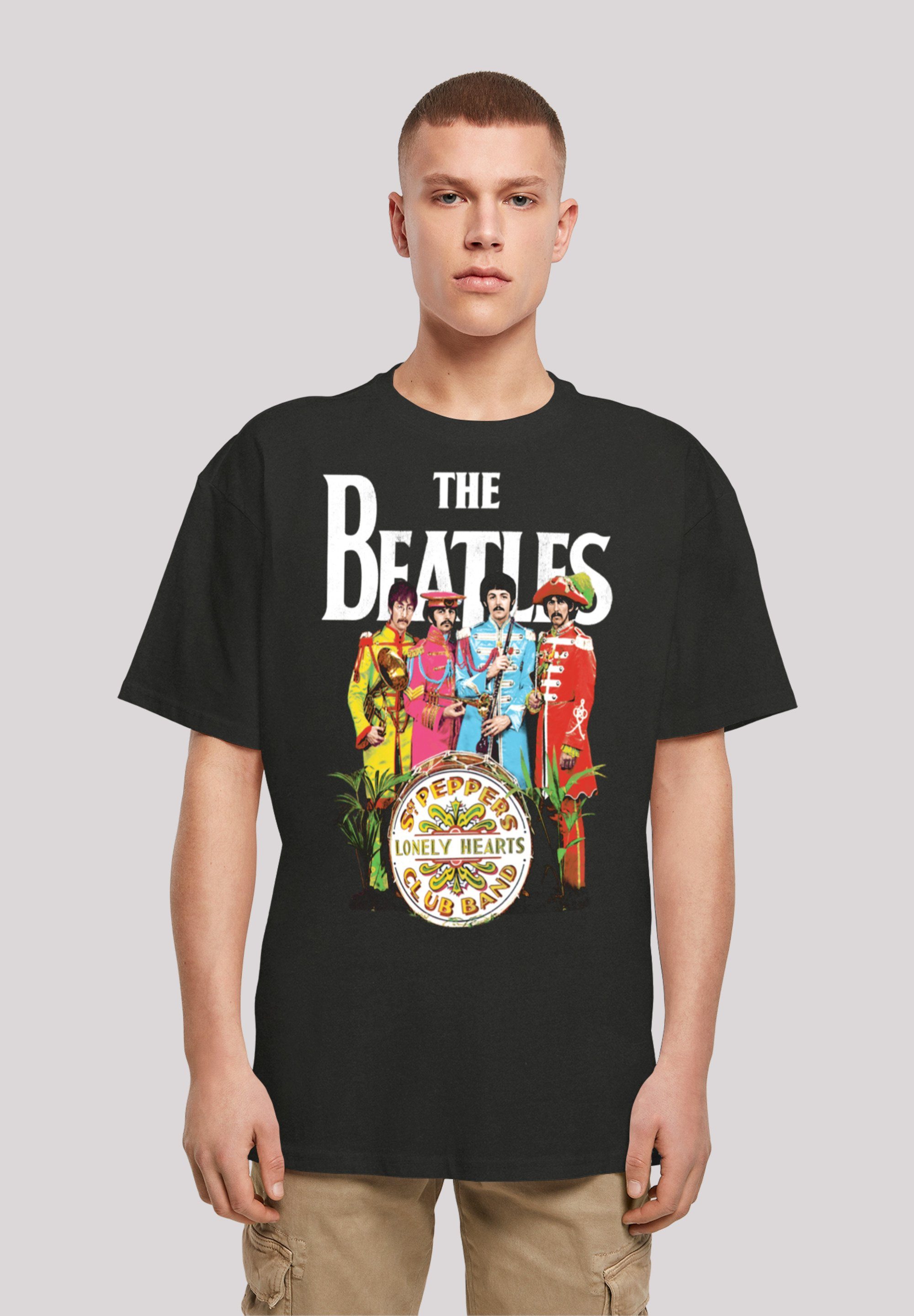 und Weite F4NT4STIC Schultern überschnittene Print, Sgt Band Passform Pepper Black T-Shirt The Beatles