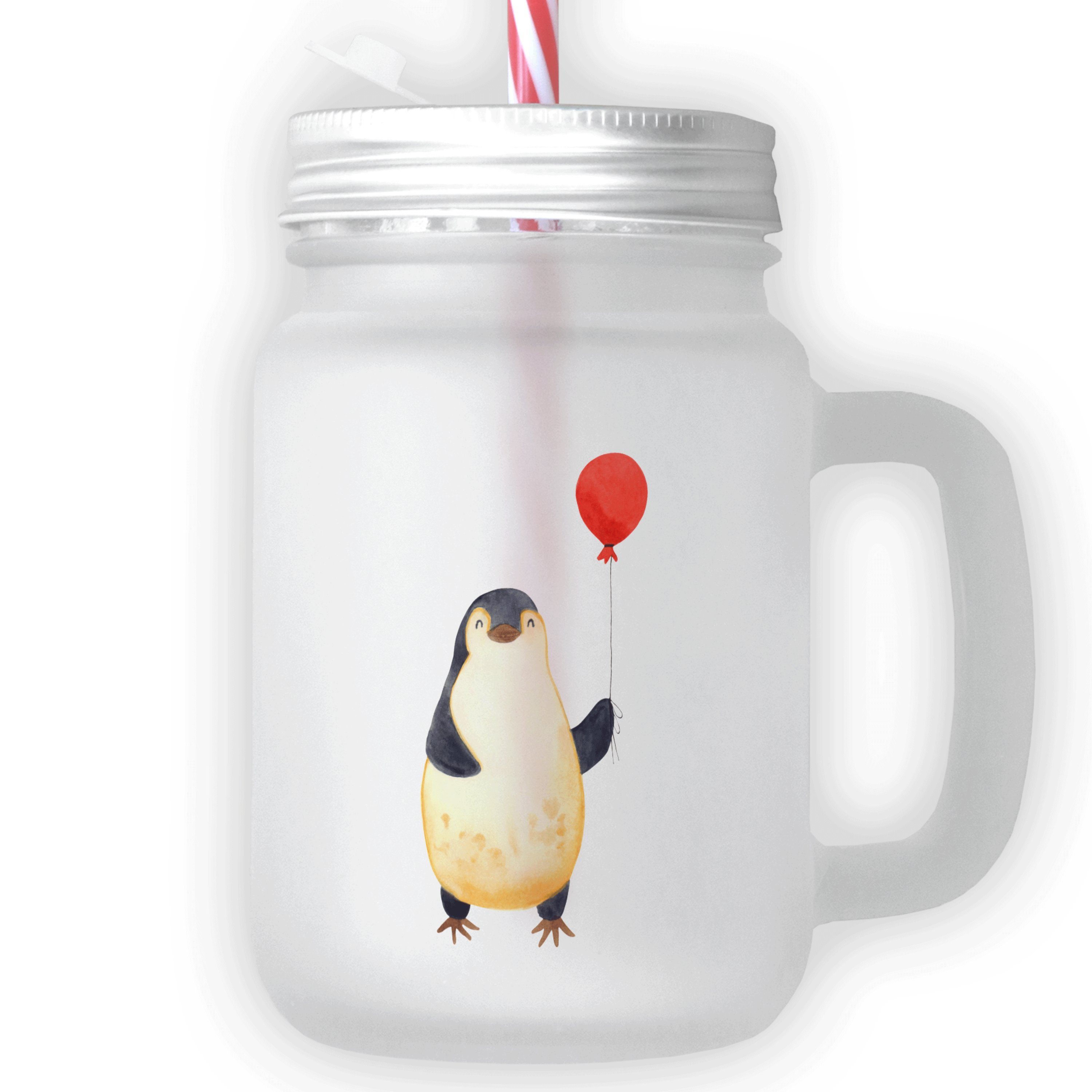 Mr. & Mrs. Panda Glas Pinguin Luftballon - Transparent - Geschenk, Strohhalm Glas, Tagträum, Premium Glas