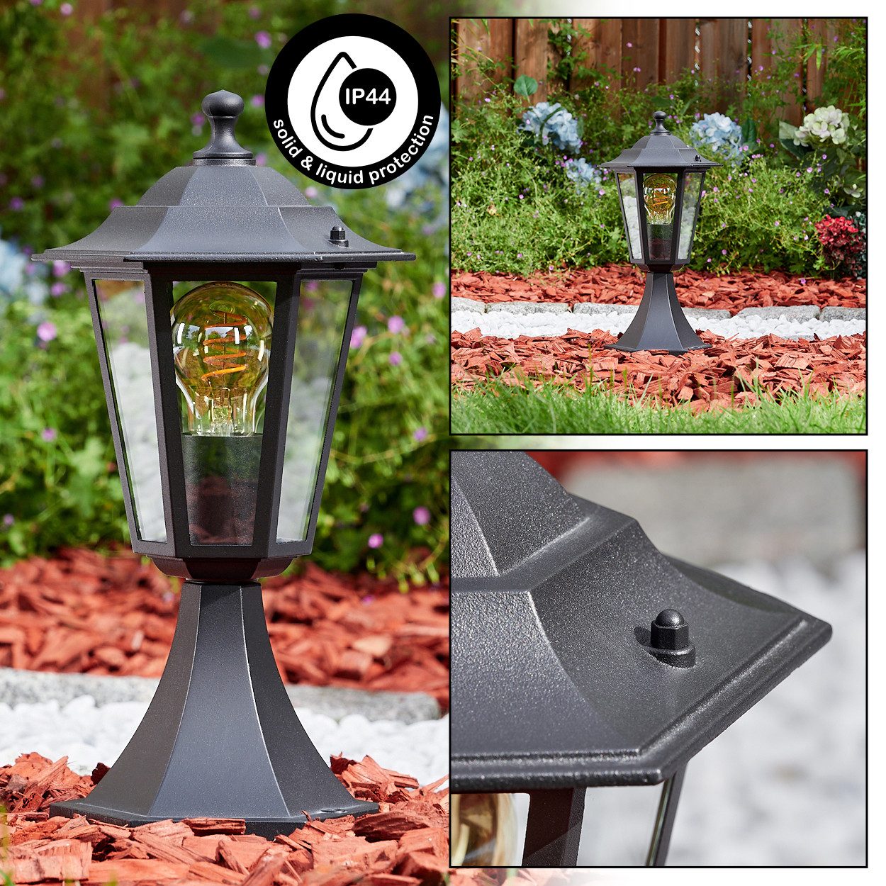hofstein Pollerleuchte Sockelleuchte aus Metall/Glas in günstig online kaufen