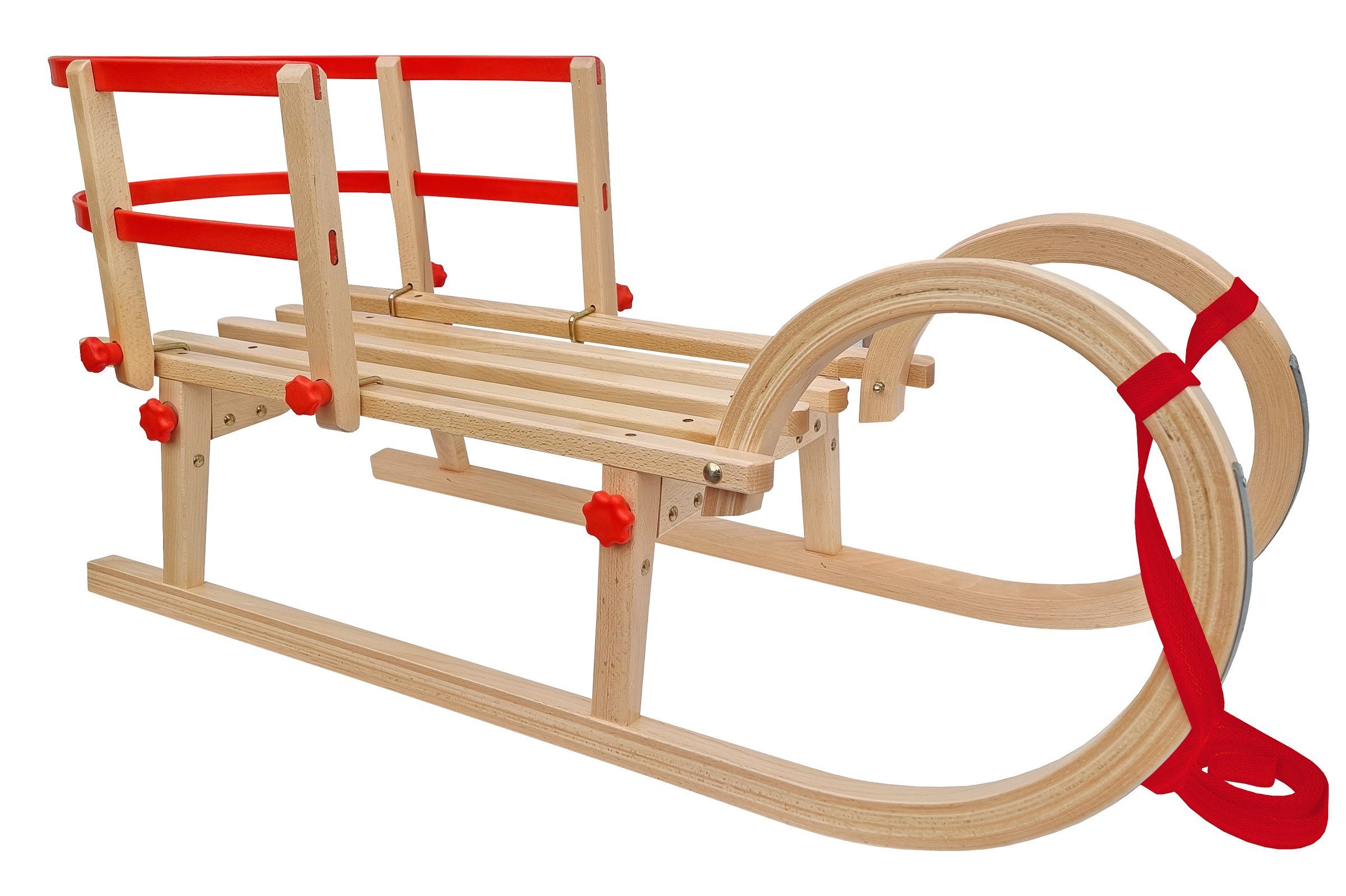 ERST-HOLZ Schlitten Rodelschlitten Klappschlitten aus Buche (mit Lehne), V-21-095 - kleiner Schlitten 95 cm- mit wählbarem Zubehör