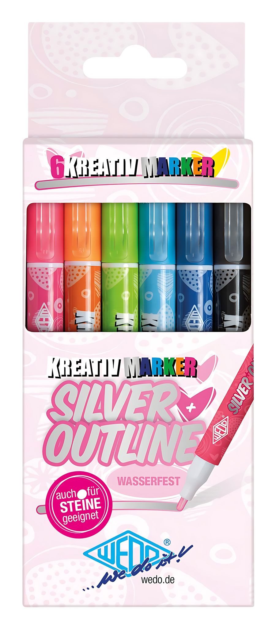 WEDO Malstift Wedo Kreativ-Marker Silver+Outline 6er Set sortiert