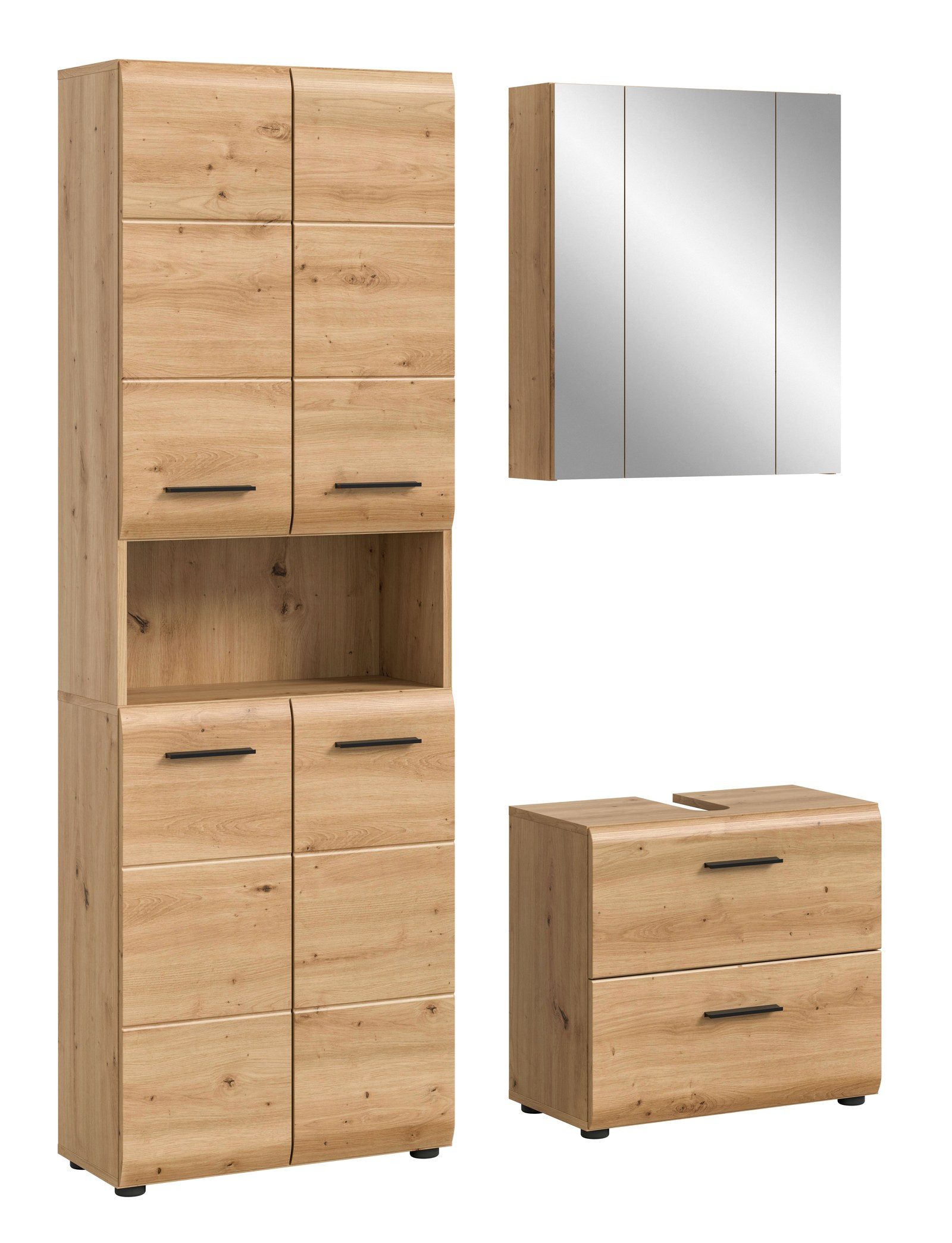 Aileenstore Badmöbel-Set ARCTIC, (4-St), 135 cm Breite, Holz, 3-teilig