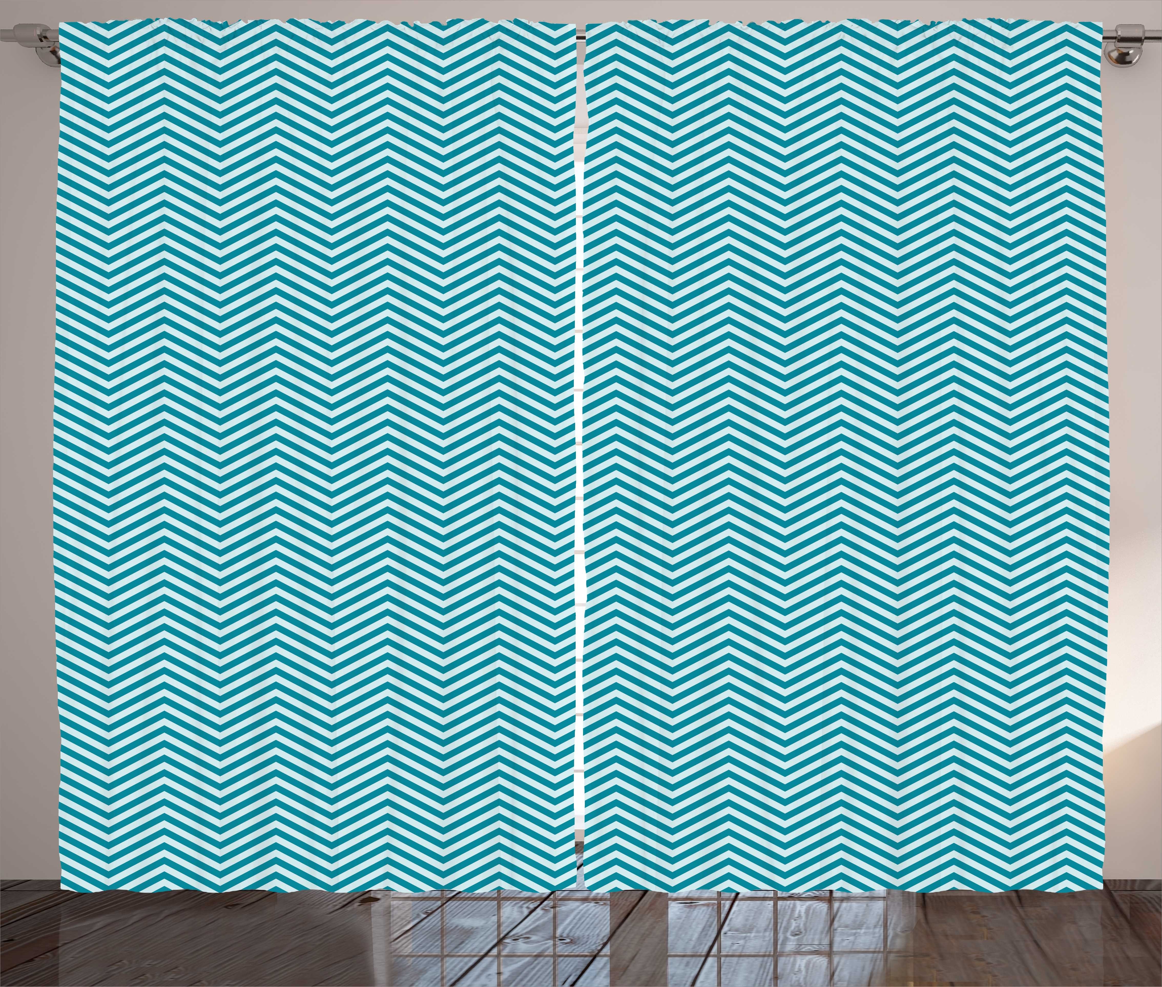 Winkel Zigzags und mit Schlaufen Haken, Kräuselband Monochrom Blau Vorhang Schlafzimmer Abakuhaus, Gardine