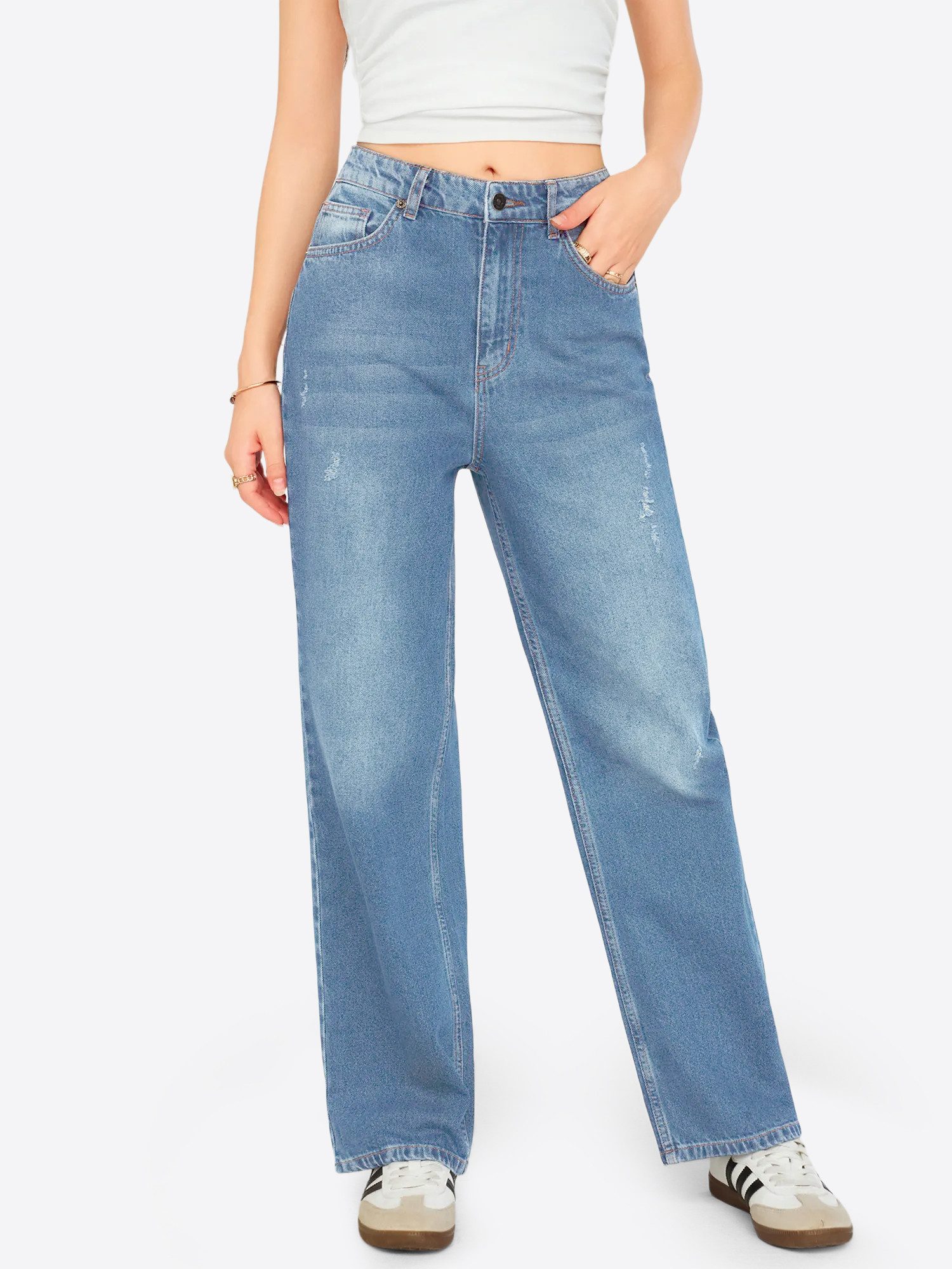 Imily Bela Boyfriend-Jeans Damen Hochgeschnittene Jeans mit weitem Bein (Packung, 1-tlg., 1per-Pack) aus Baumwolle