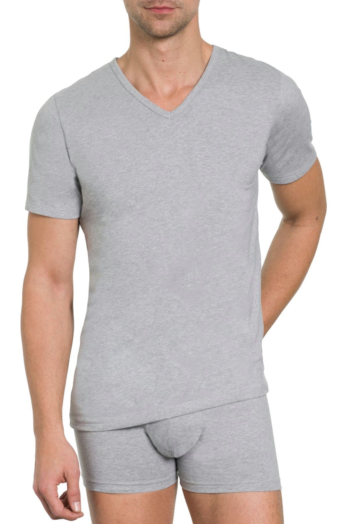 pflegeleicht, Optimale (Packung, strapazierfähig Passform, Bodywear Shirt HAASIS 2-St., Pack) 77252051-graumeliert Herren formbeständig, 2er 1919 Unterziehshirt