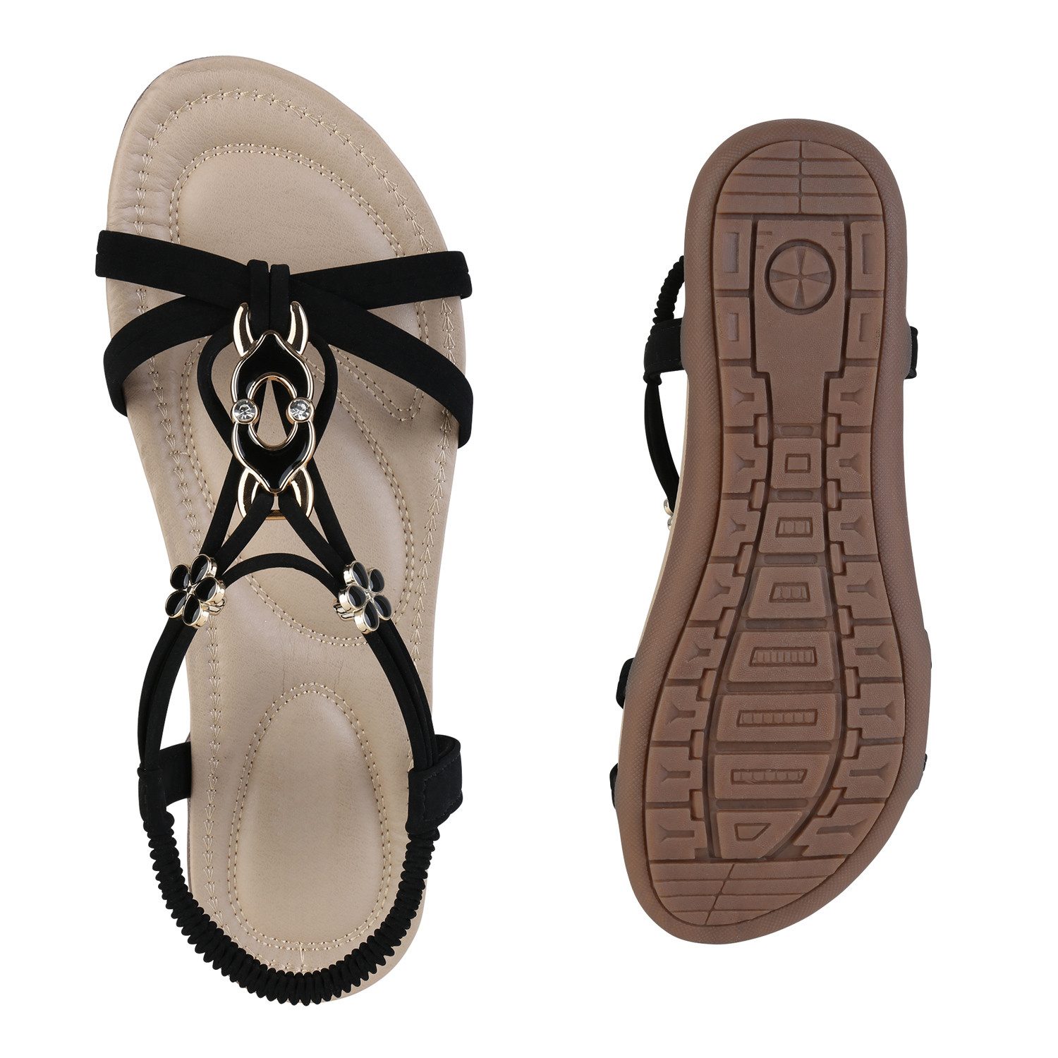 VAN HILL 841742 Riemchensandale Damen Riemchensandalen Sandalen Zierperlen Strass Sommer