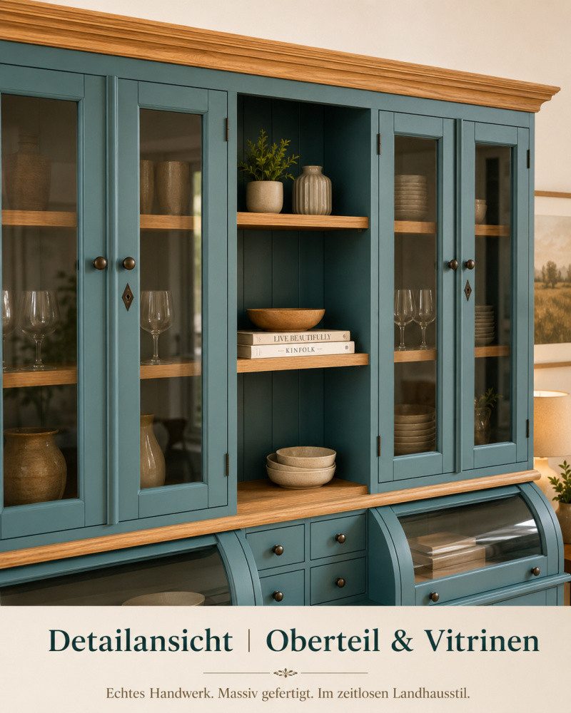 Wohnpalast Buffet Landhaus Buffet Schrank Berlin 200 cm Wasserblau mit Eiche- Landhaus M