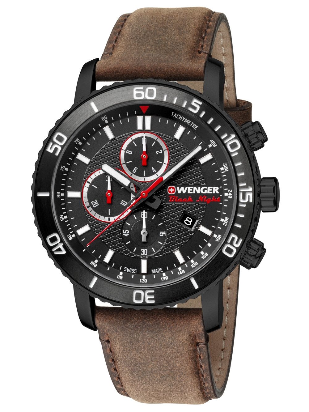 Wenger Quarzuhr Wenger 01.1843.107 Roadster Black Night Chronograph 45mm 10ATM Wenger 01.1843.107 Roadster Black Night Chronograph 45mm 10ATM