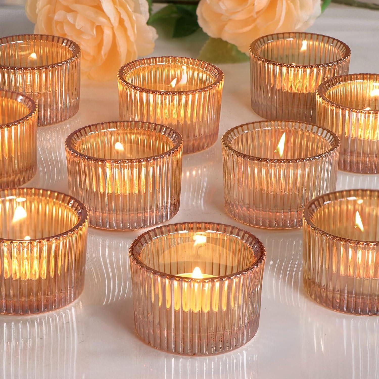 LuxusKollektion Teelichthalter Teelichthalter Glas 10er Set Orangegelb 5x3,5cm (10 St)