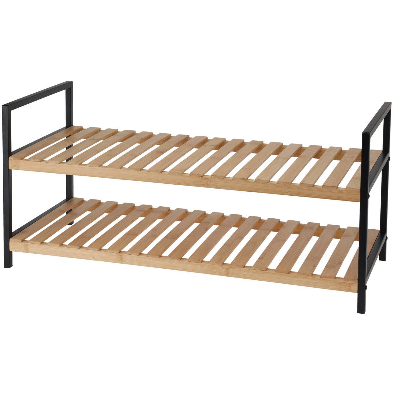 Storage solutions Schuhregal Schuhregal, 2 Ebenen, aus Bambus und Metallgestell, 70 x 30 x 32 cm