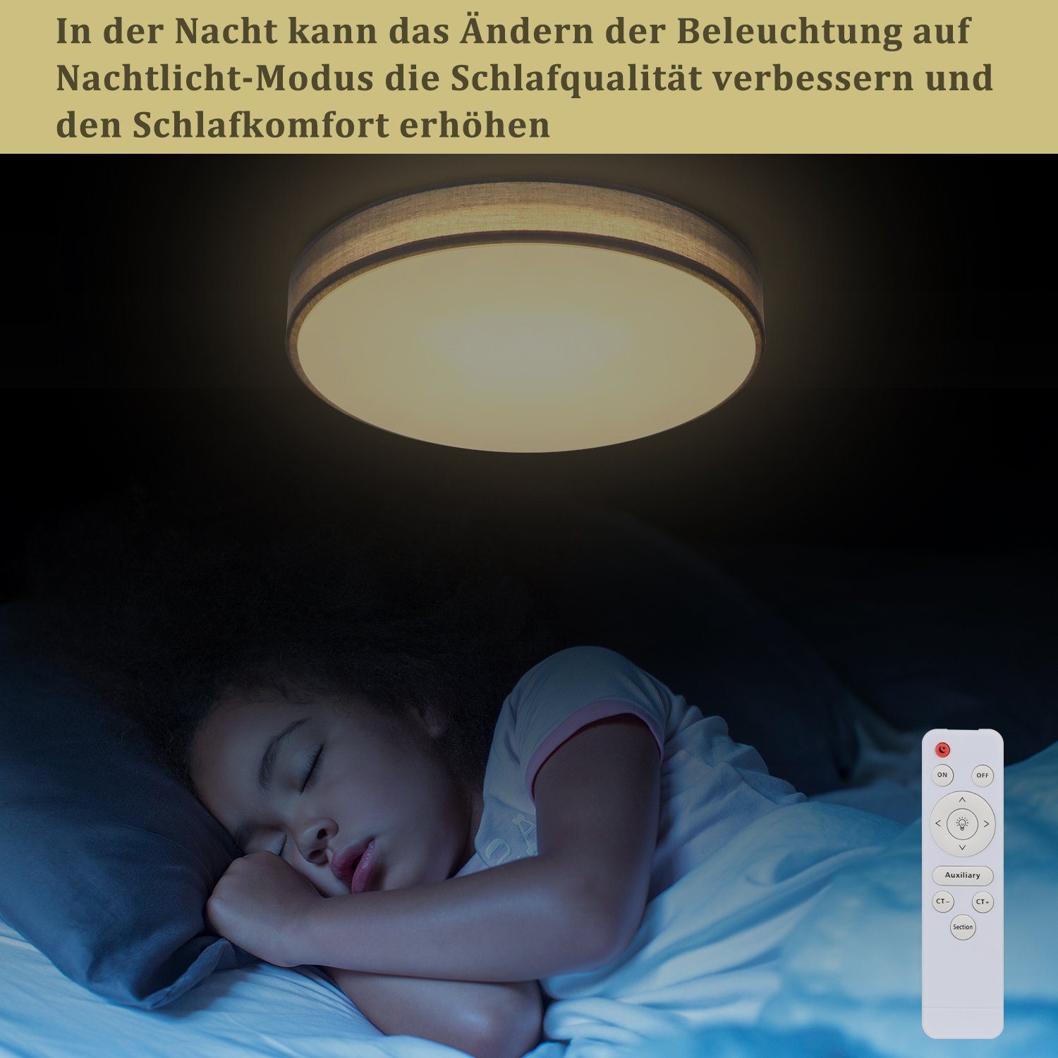 Nettlife LED Deckenleuchte LED Warmweiß, fest Fernbedienung mit Neutralweiß, Rund Flur Schlafzimmer Modern Schlafzimmer integriert, Kaltweiß, Grau, Dimmbar 38CM Stoff Wohnzimmer