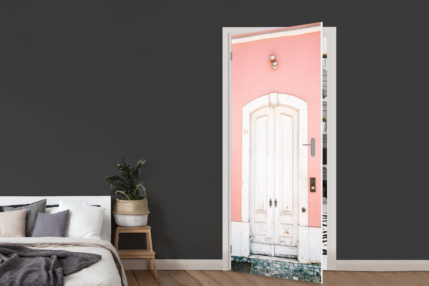 75x205 - Matt, Tür, Weiß, für MuchoWow cm St), bedruckt, (1 - Rosa Fototapete - Holz Türaufkleber, Tür Türtapete