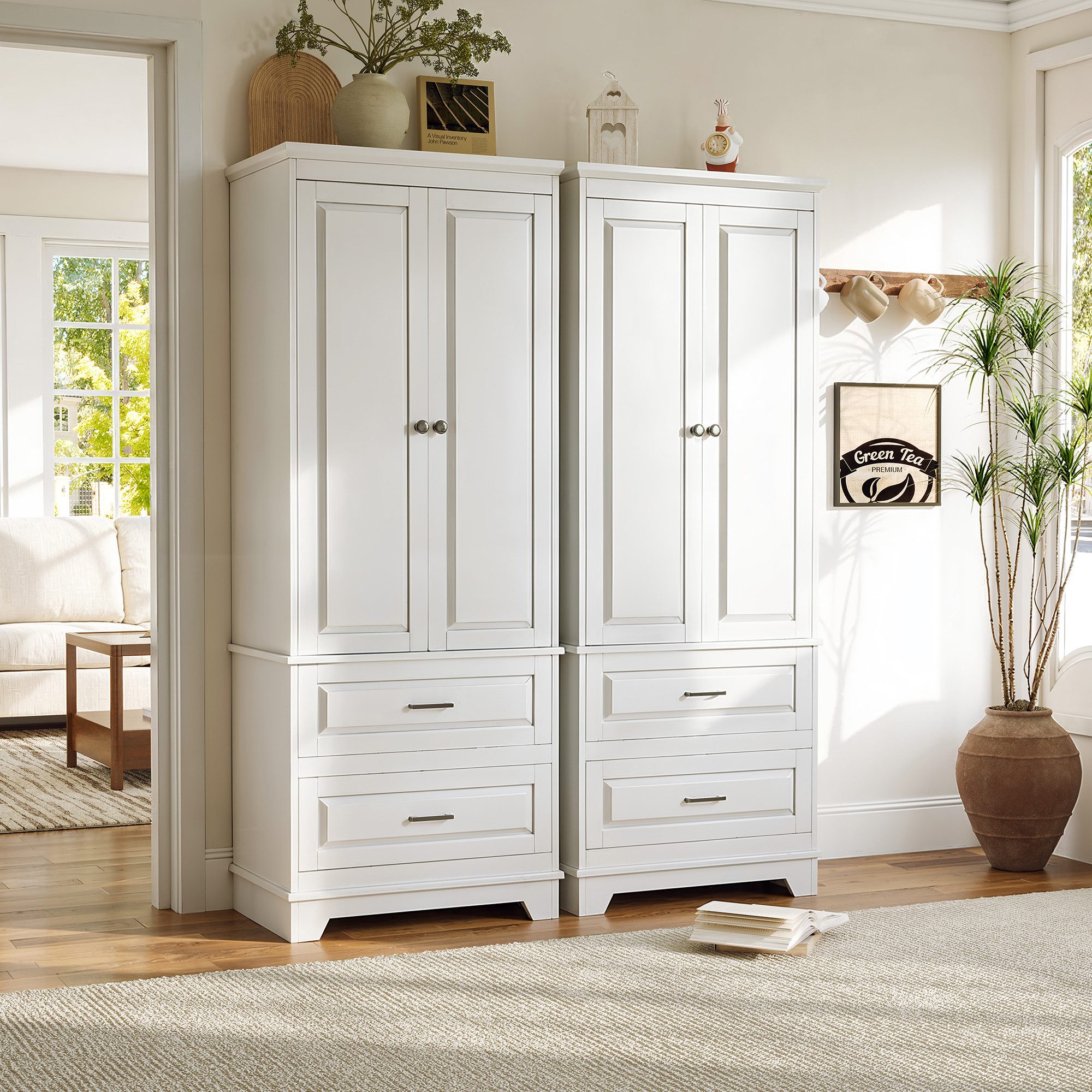 Furnishings Home Kleiderschrank Garderobenschrank Mehrzweckschrank platzsparend & vielseitig (1-St., 60x40x157 cm (BxTxH) mit 2 Türen, 2 Schubladen, 3 Einlegeböden