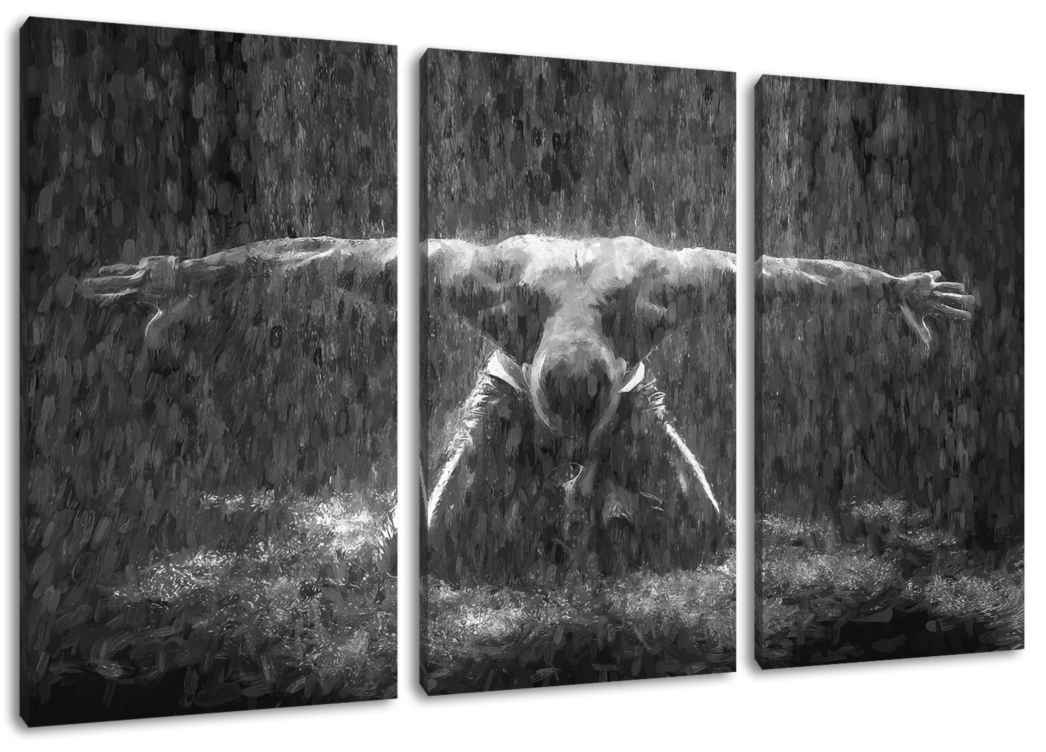 Zackenaufhänger Leinwandbild 3Teiler St), Pixxprint bespannt, Bodybuilder Regen Regen Leinwandbild im inkl. im Kunst, fertig Kunst (1 Bodybuilder (120x80cm)