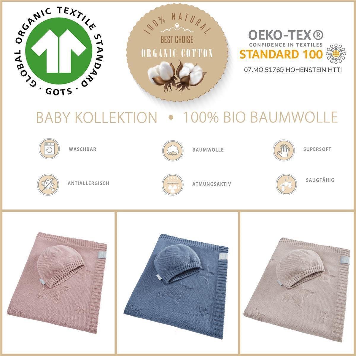 SEI Sand Geschenkverpackung Baumwolle, 100% - Babydecke Design, BIO inkl. Strickdecke Shifting 90x70cm aus