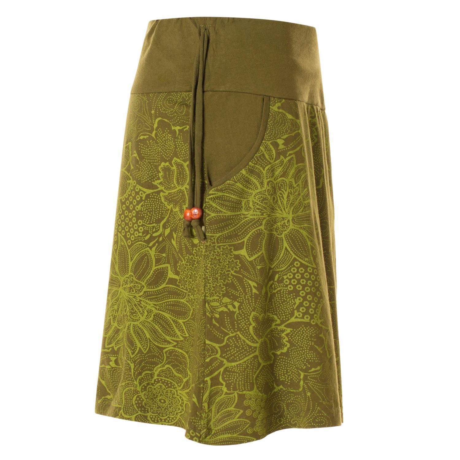 Vishes Minirock Kurzer Damen Baumwoll-Rock Mini-Rock mit Blumen-Spitze bedruckt Festival, Boho, Hippie Style