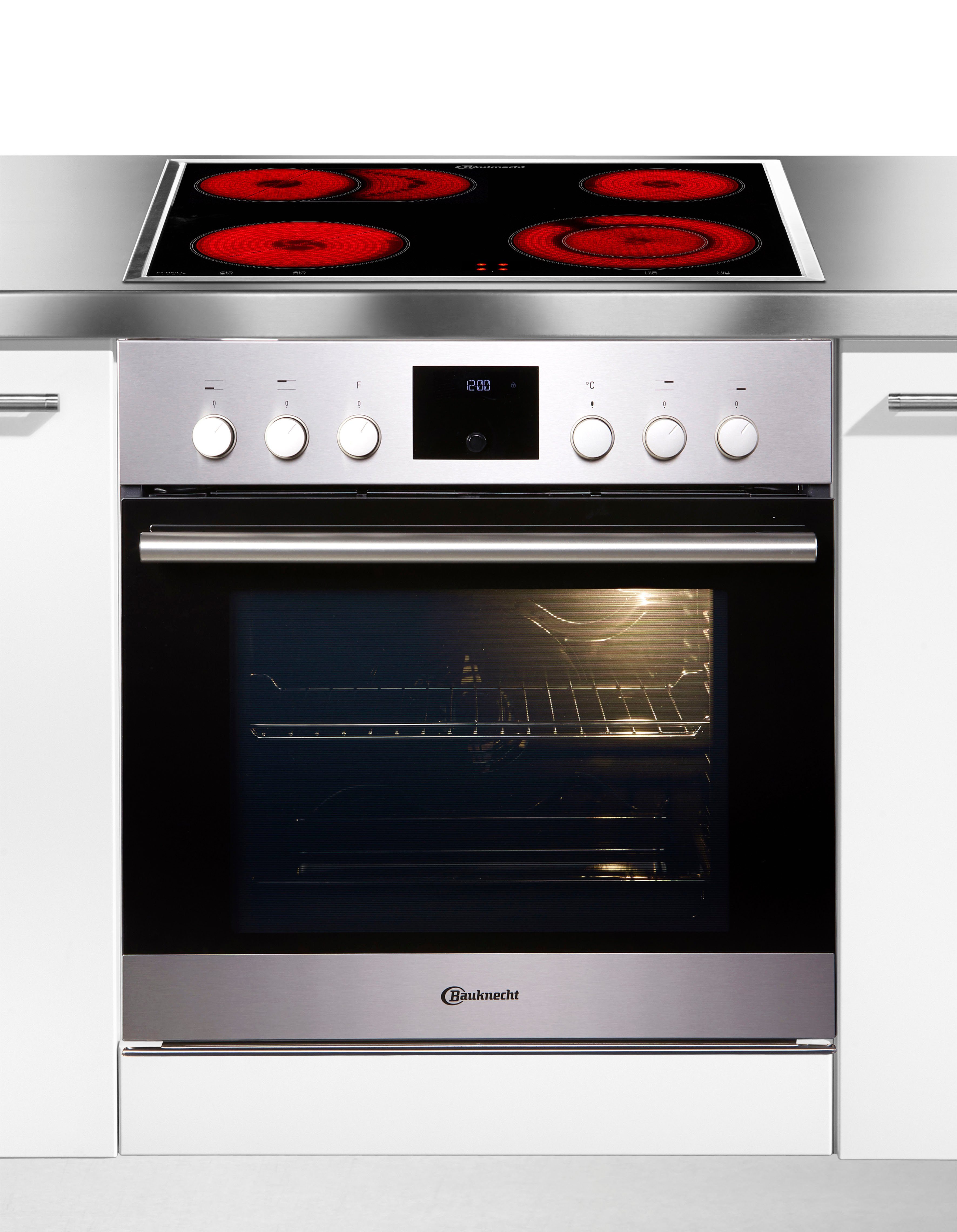 BAUKNECHT Elektro-Herd-Set HEKO Rumba, Pyrolyse-Selbstreinigung, Bräterzone – Zuschaltbare Fläche für großes Koch- und Bratgeschirr