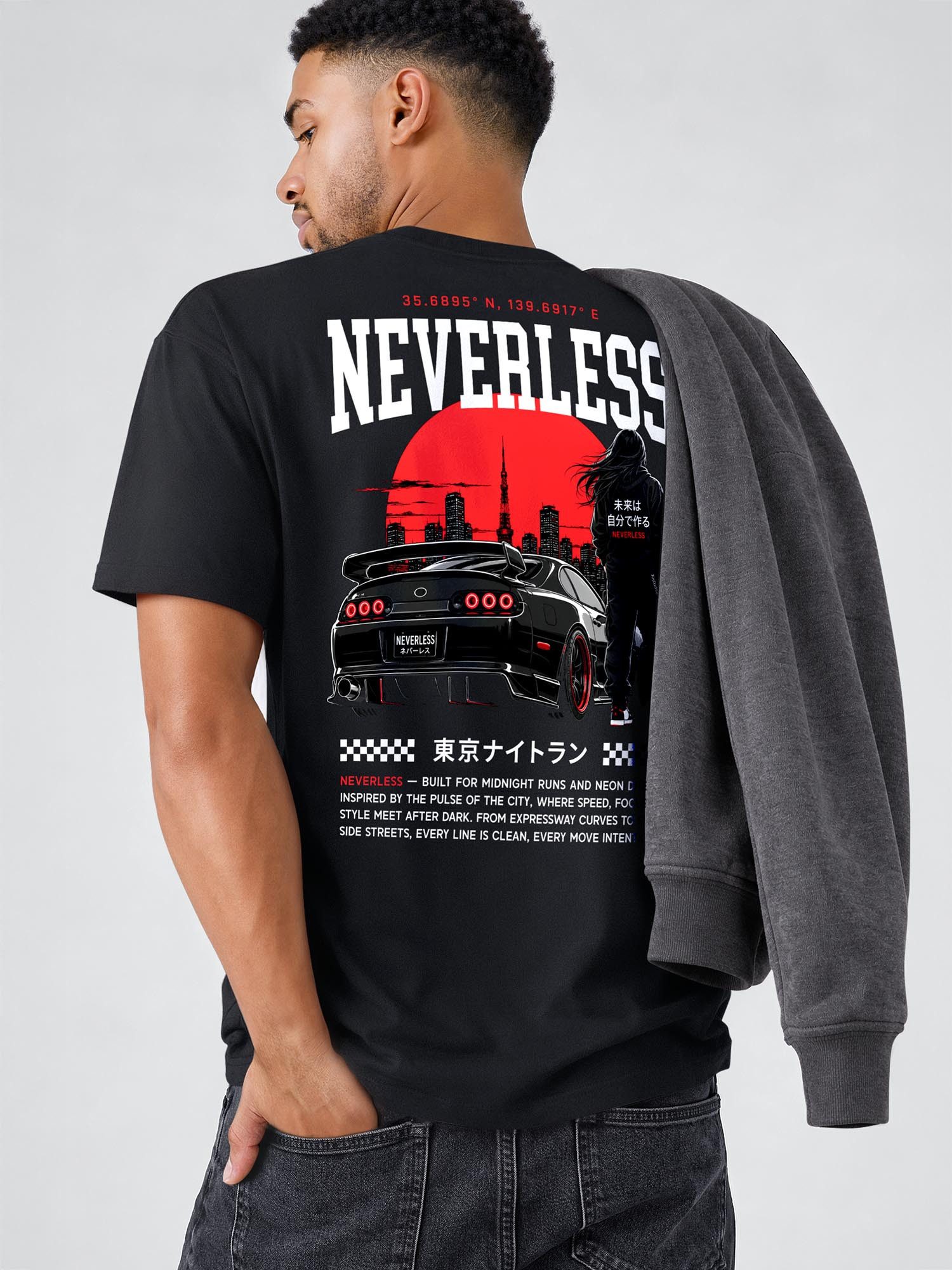 Neverless Oversize-Shirt Herren T-Shirt - Japan Design Tokyo Drift - Relaxed Fit Printshirt mit Print – Bild 5 von 5