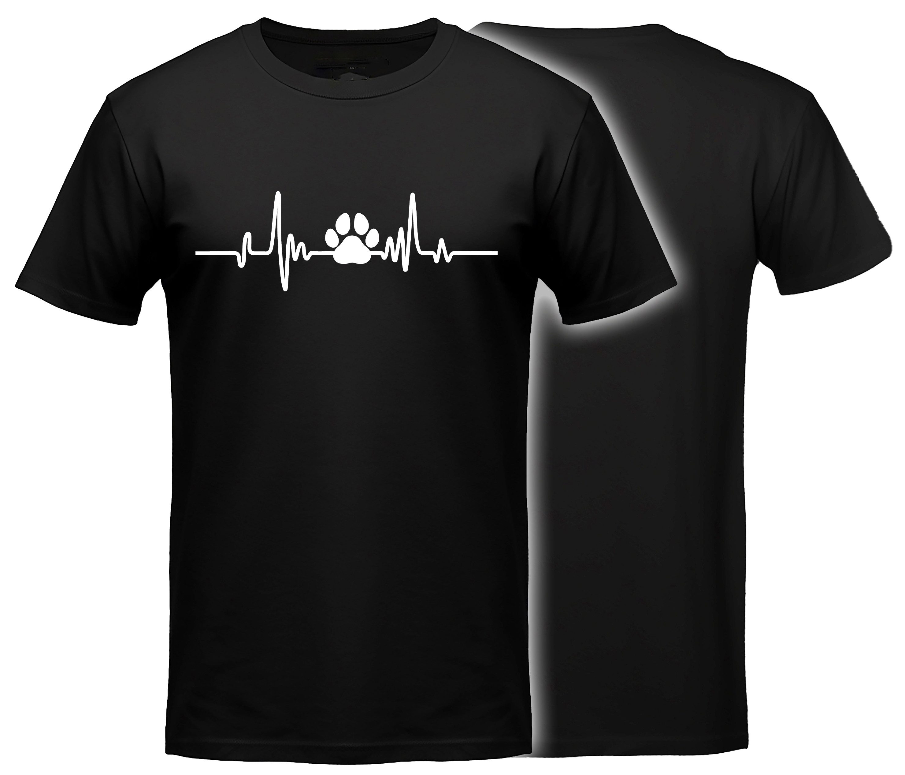 MyDesign24 T-Shirt Hundepfote Herschlaglinie print Shirt EKG-Linie Hunde T-Shirt schwarz kurzarm Regular Fit i583