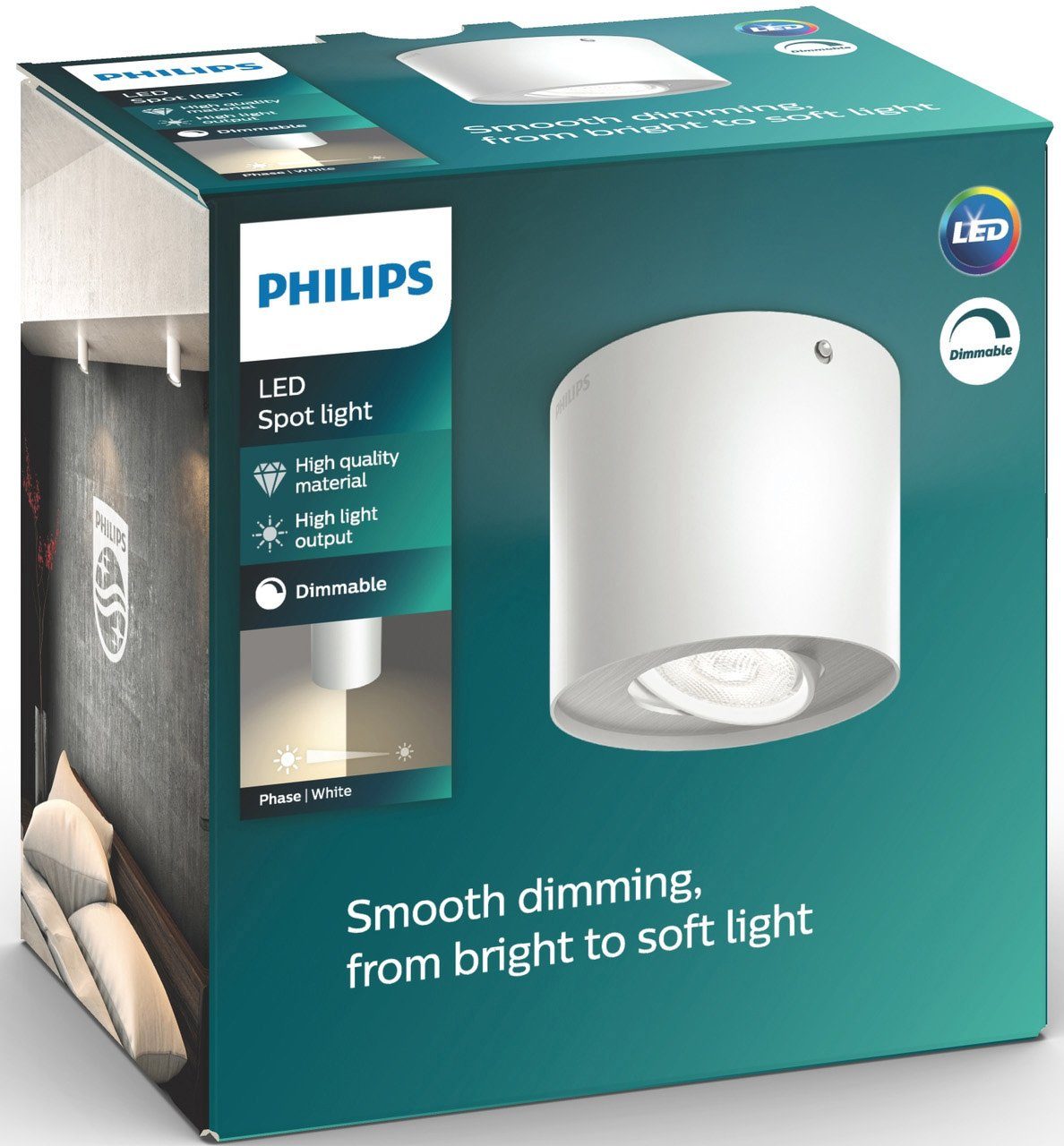 Deckenspot Phase, Weiß LED Spot Warmweiß, 1flg. 500lm Philips integriert, LED fest myLiving