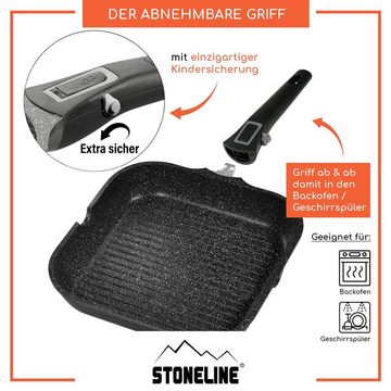 STONELINE Grillpfanne mit abnehmbarem Sicherheitsgriff mit echten Steinpartikeln, Aluminium (Set, 1-tlg., 1 Grillpfanne, 1 abnehmbarer Stielgriff), mit echten Steinpartikeln, induktionsgeeignet, Designed in Germany