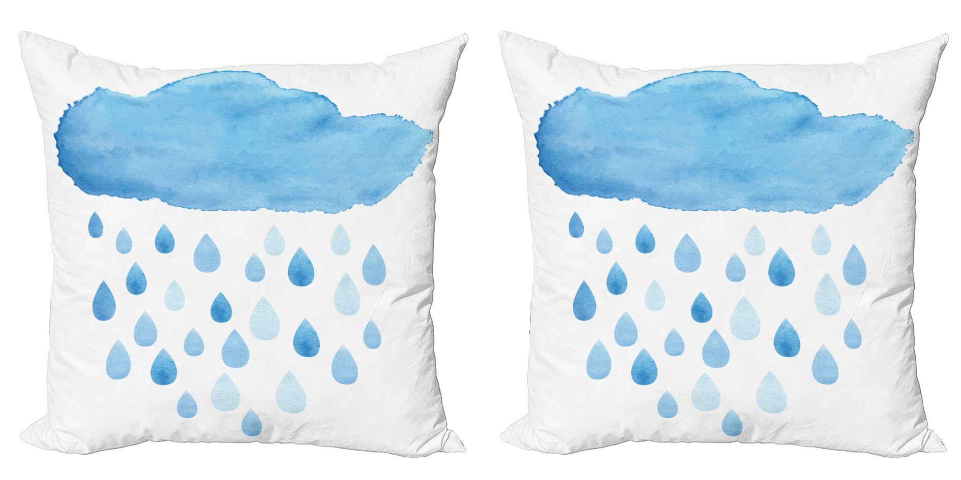 Kissenbezüge Modern Accent Doppelseitiger Digitaldruck, Abakuhaus (2 Stück), Blau Weiss Regen-Tropfen und Wolken