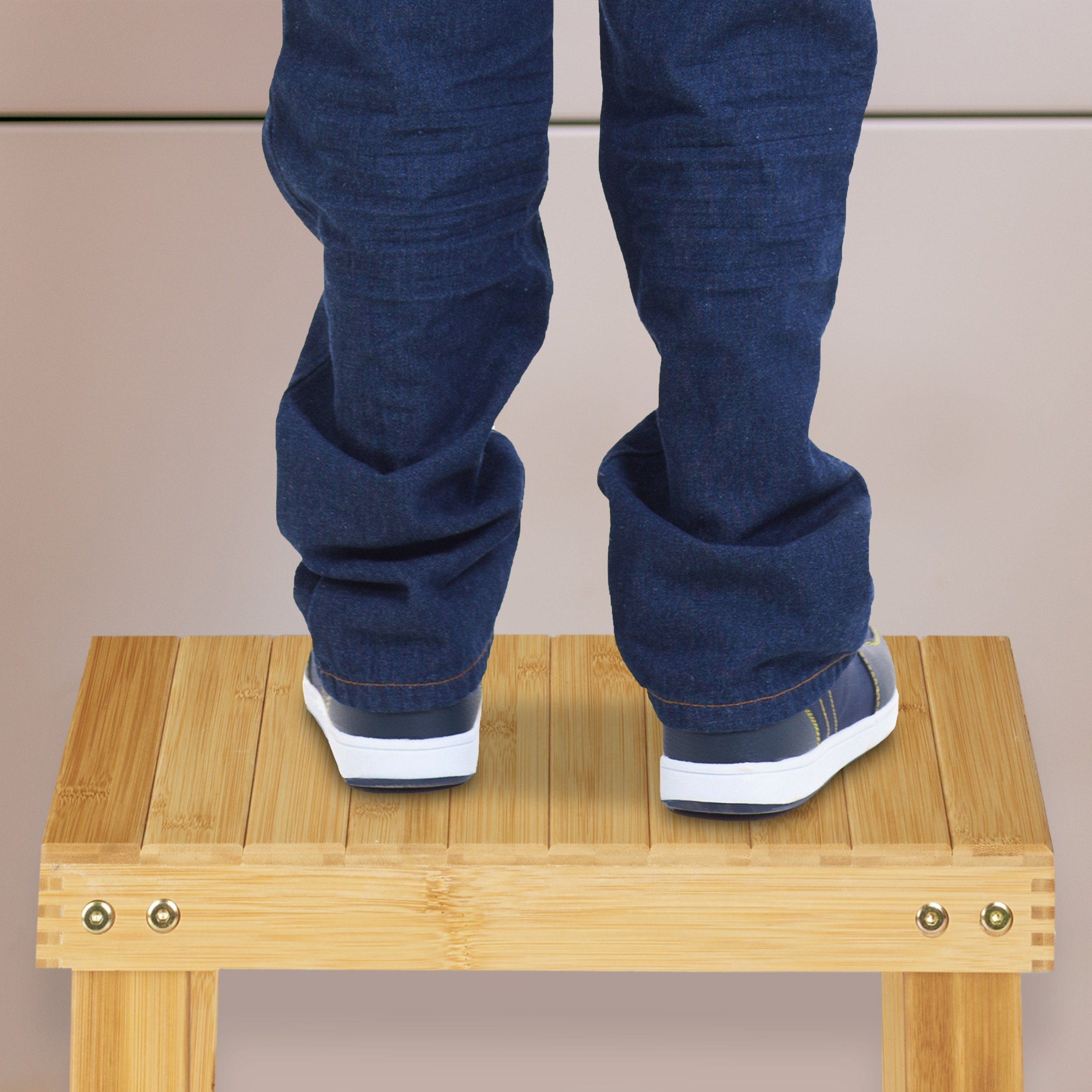 relaxdays Kinderhocker Große Fußbank aus Bambus